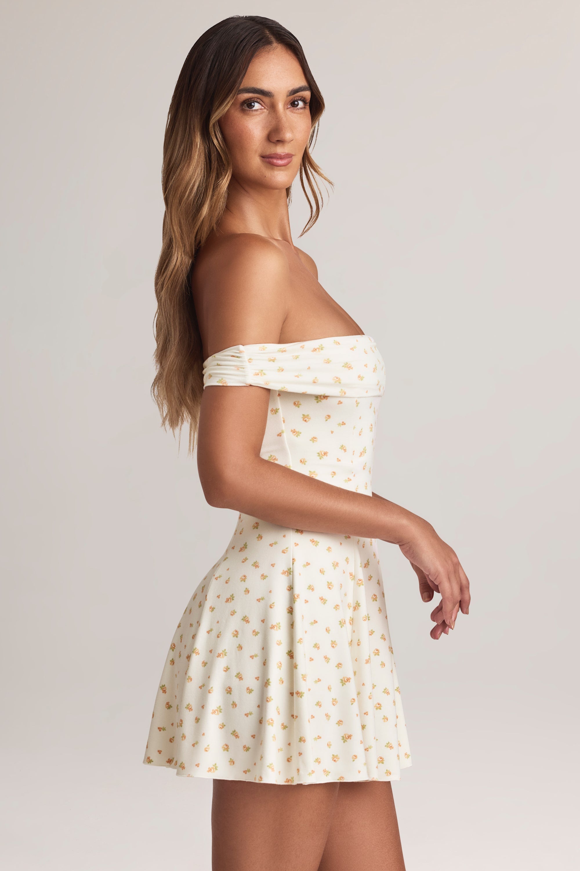 off shoulder floral print dress Modal Off-Shoulder A-Line Mini Dress in Floral Print - XL