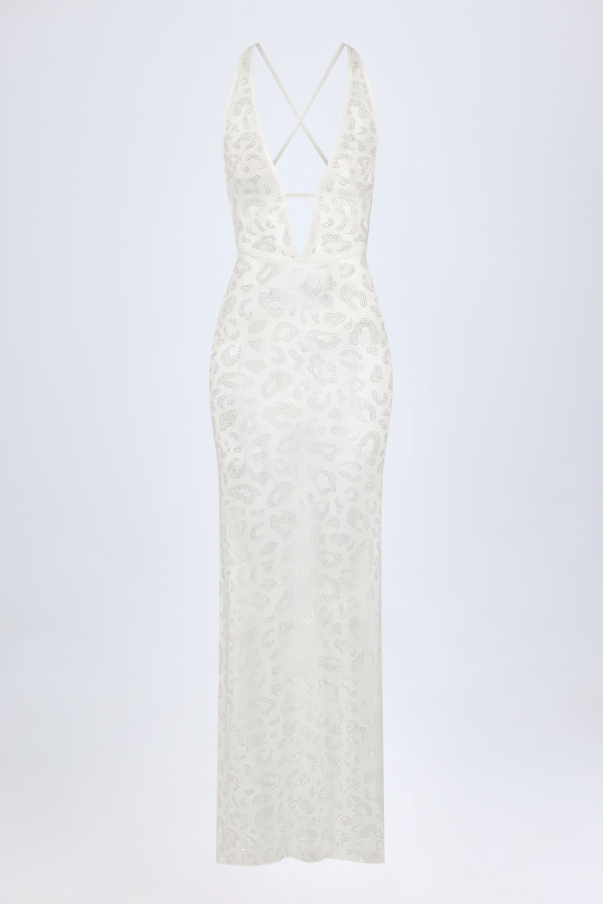 Lanai Embellished Backless Maxi Dress in White Leopard Hotfix | Oh Polly Lanai Embellished Backless Maxi Dress in White Leopard Hotfix | Oh Polly
