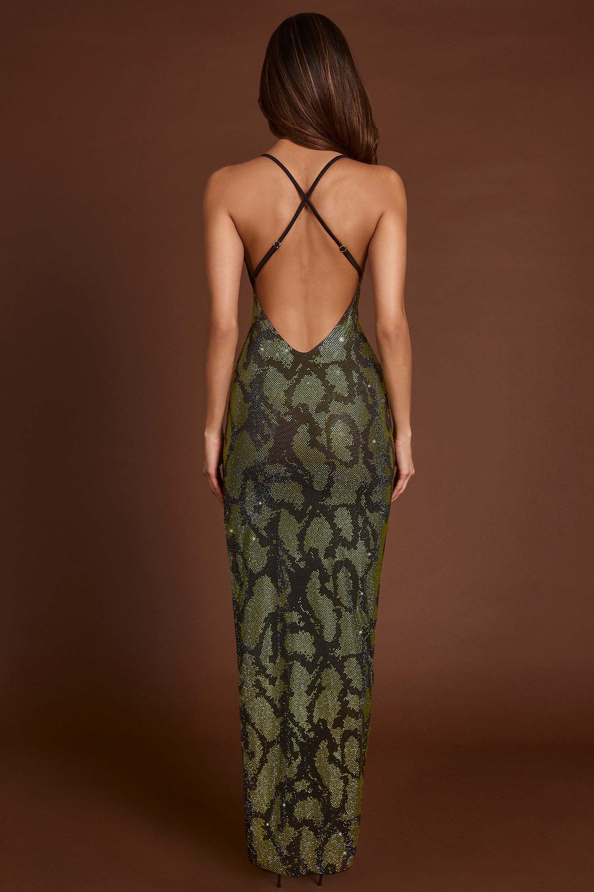 green emerald velvet dress Luserna Embellished Halterneck Maxi Dress in Green Snake