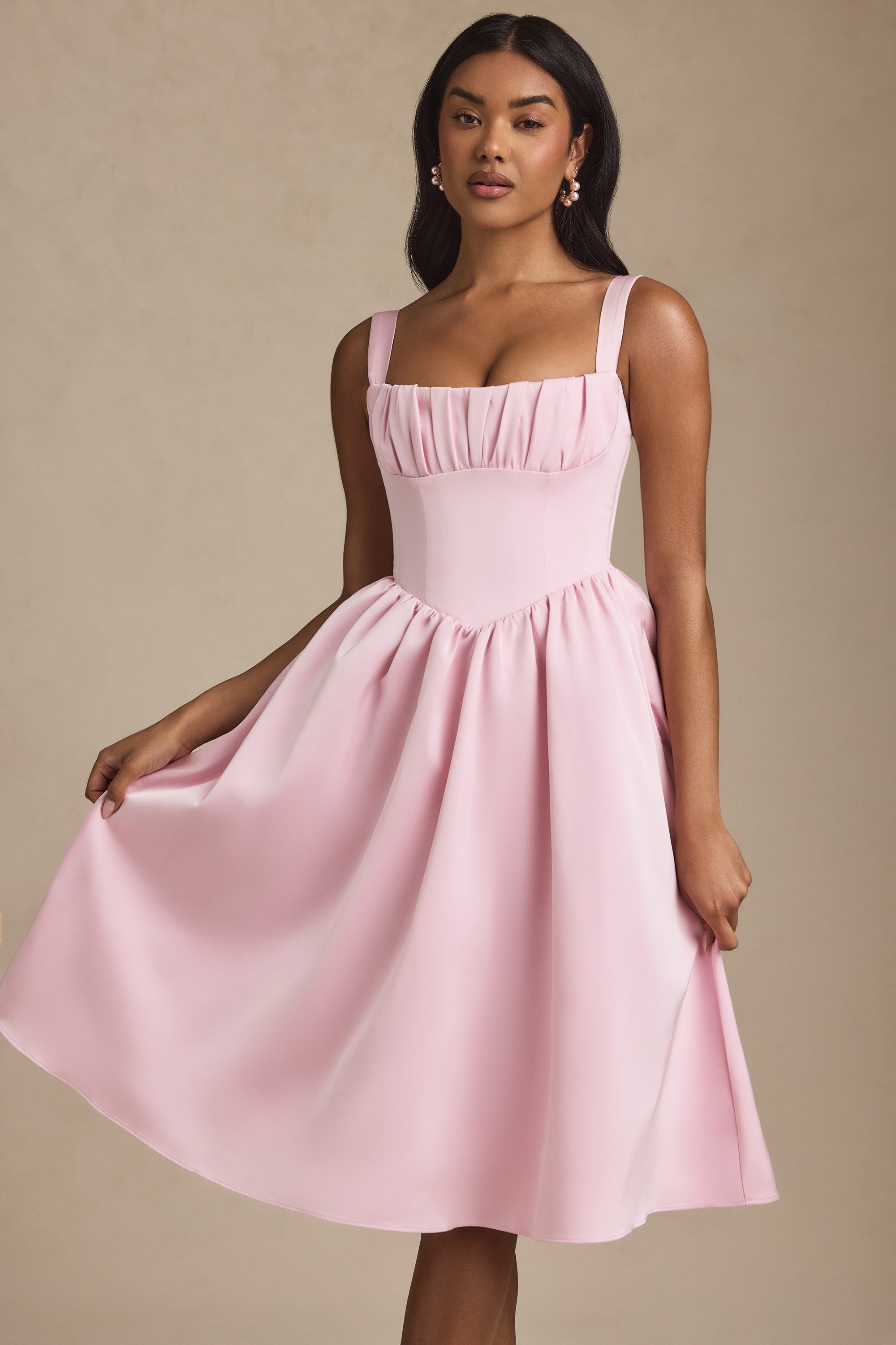 Marguerite Draped Corset Midaxi Dress in Blush | Oh Polly