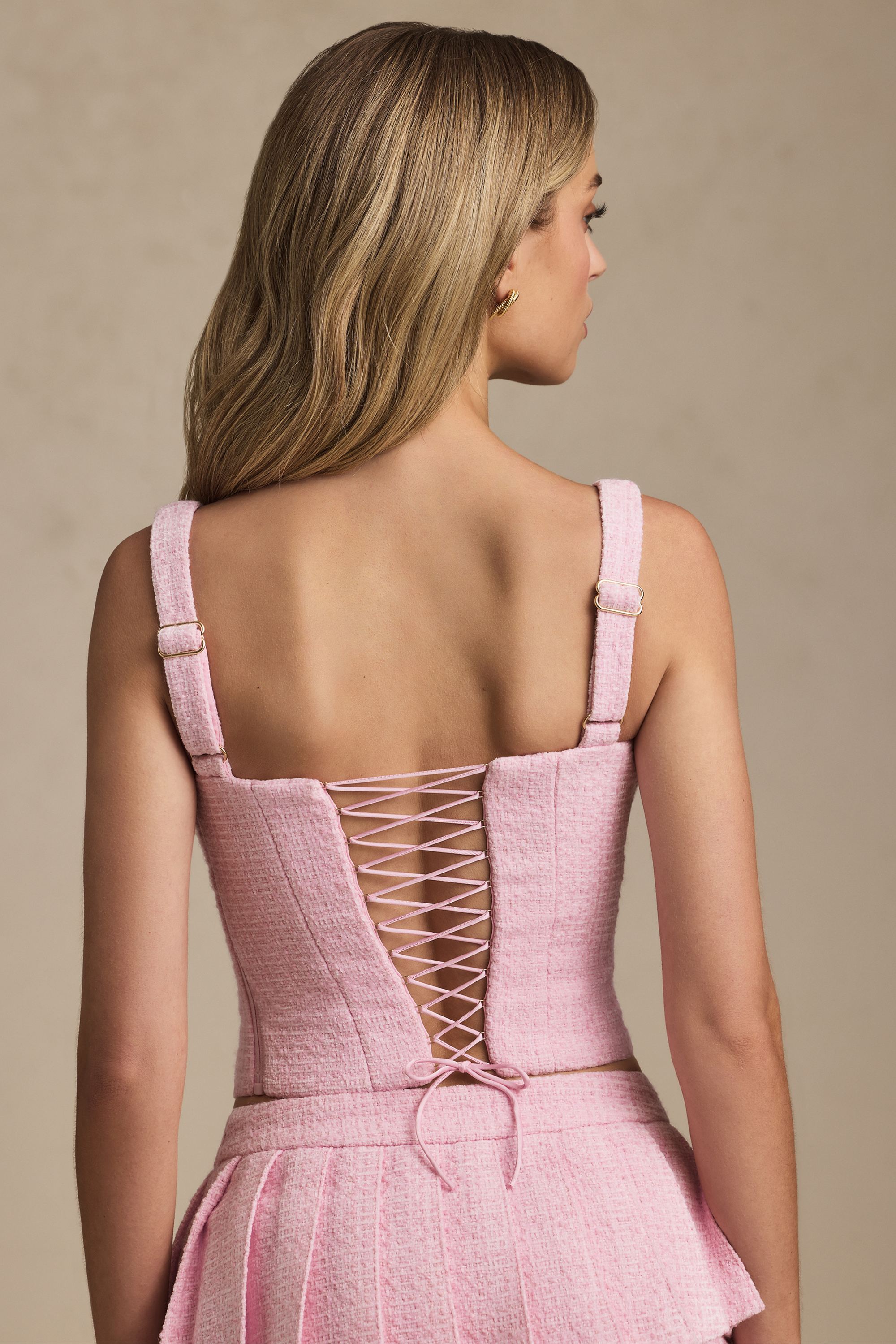 Nami Lace-Up Corset Top in Soft Pink
