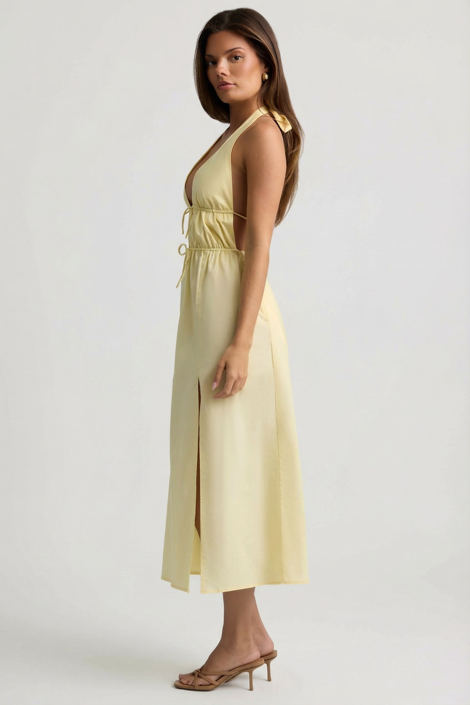 aero midi dress princess polly Backless Cotton-Poplin Midaxi Dress in Lemon Yellow - 12