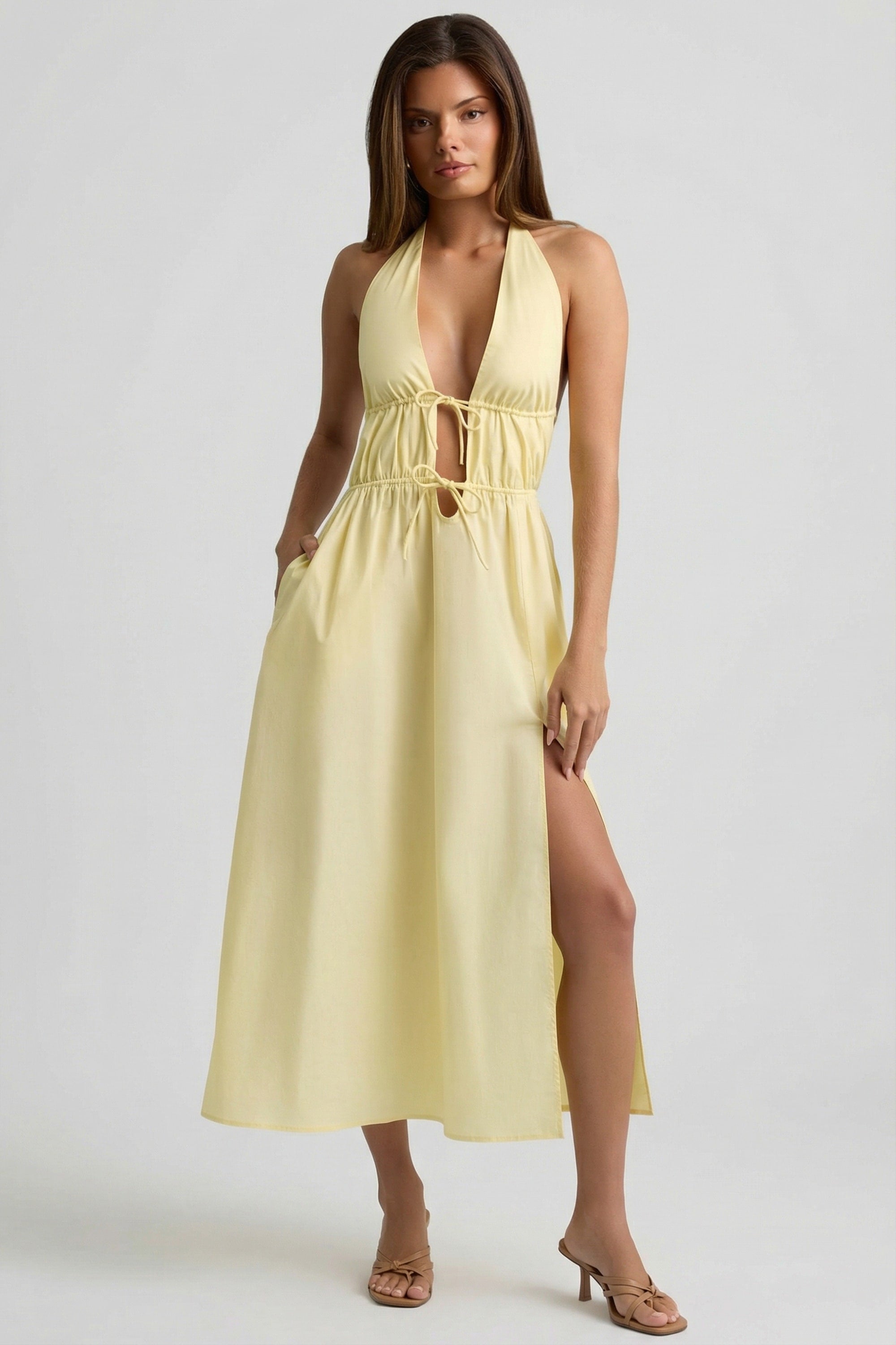 Backless Cotton-Poplin Midaxi Dress in Lemon Yellow - 4