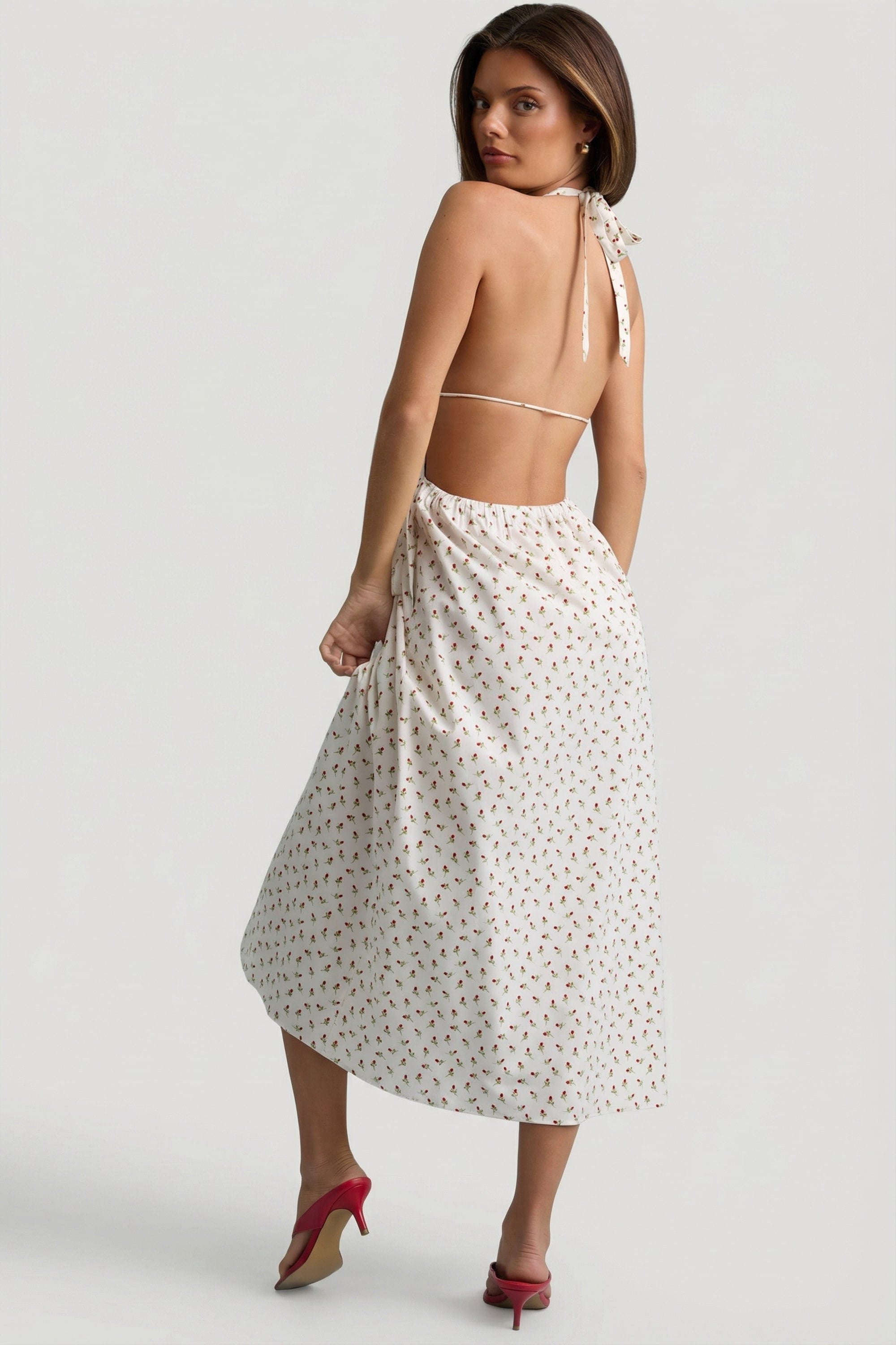 maxi aline dress Backless Cotton-Poplin Midaxi Dress in Rose Print - 8