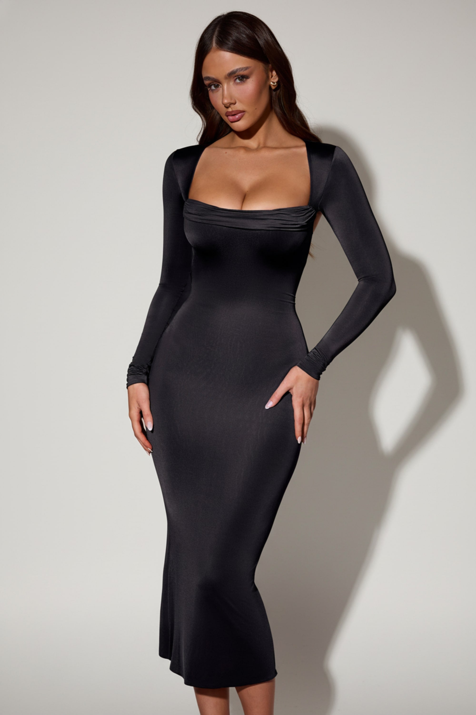 cowl neck long sleeve dress Embellished Mini in White - 0 / Long Wear it with your go Cowl Neck Sheer Mesh Long