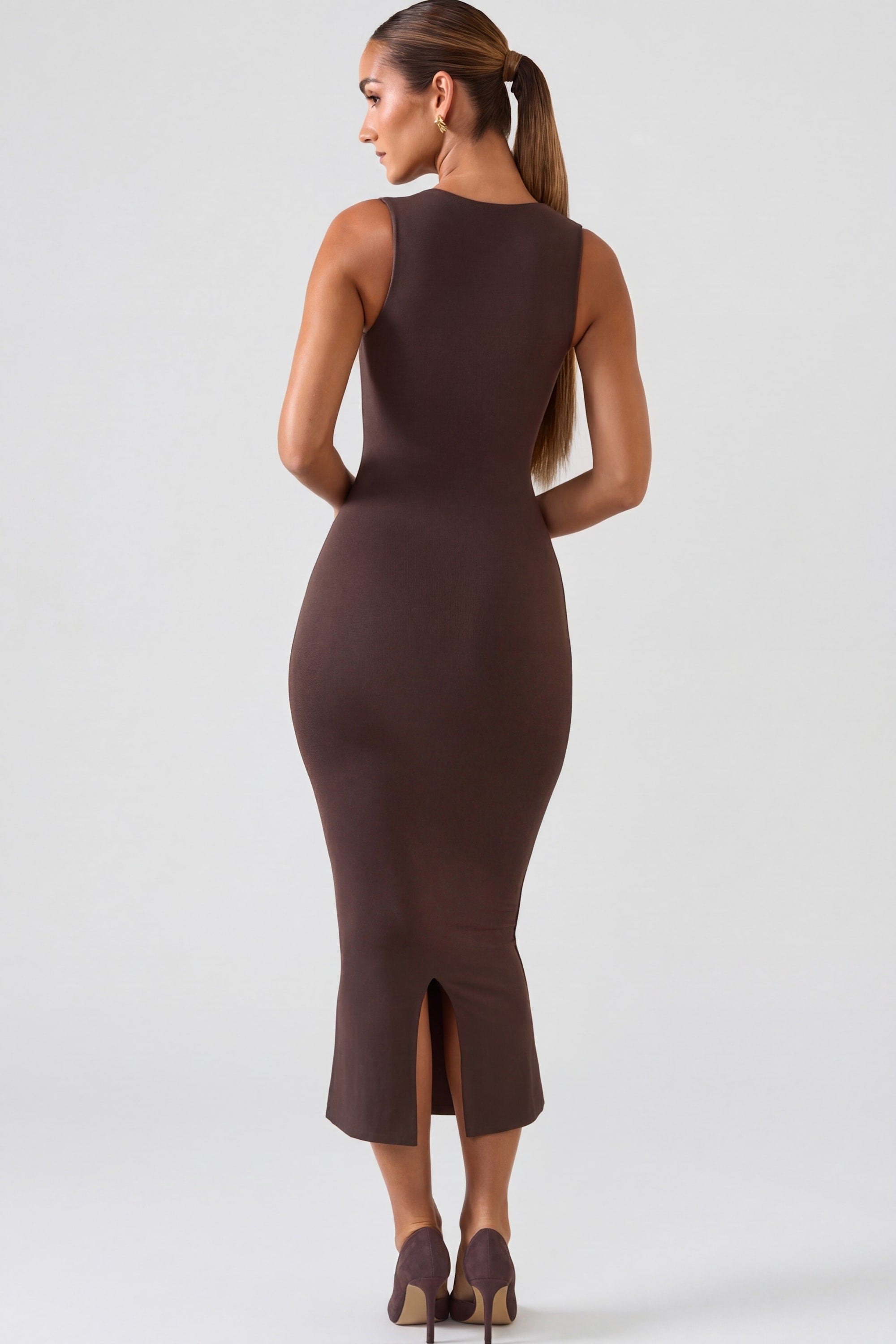 Ainslee Modal Square-Neck Midi Dress in Chocolate Brown | Oh Polly Ainslee Modal Square-Neck Midi Dress in Chocolate Brown | Oh Polly