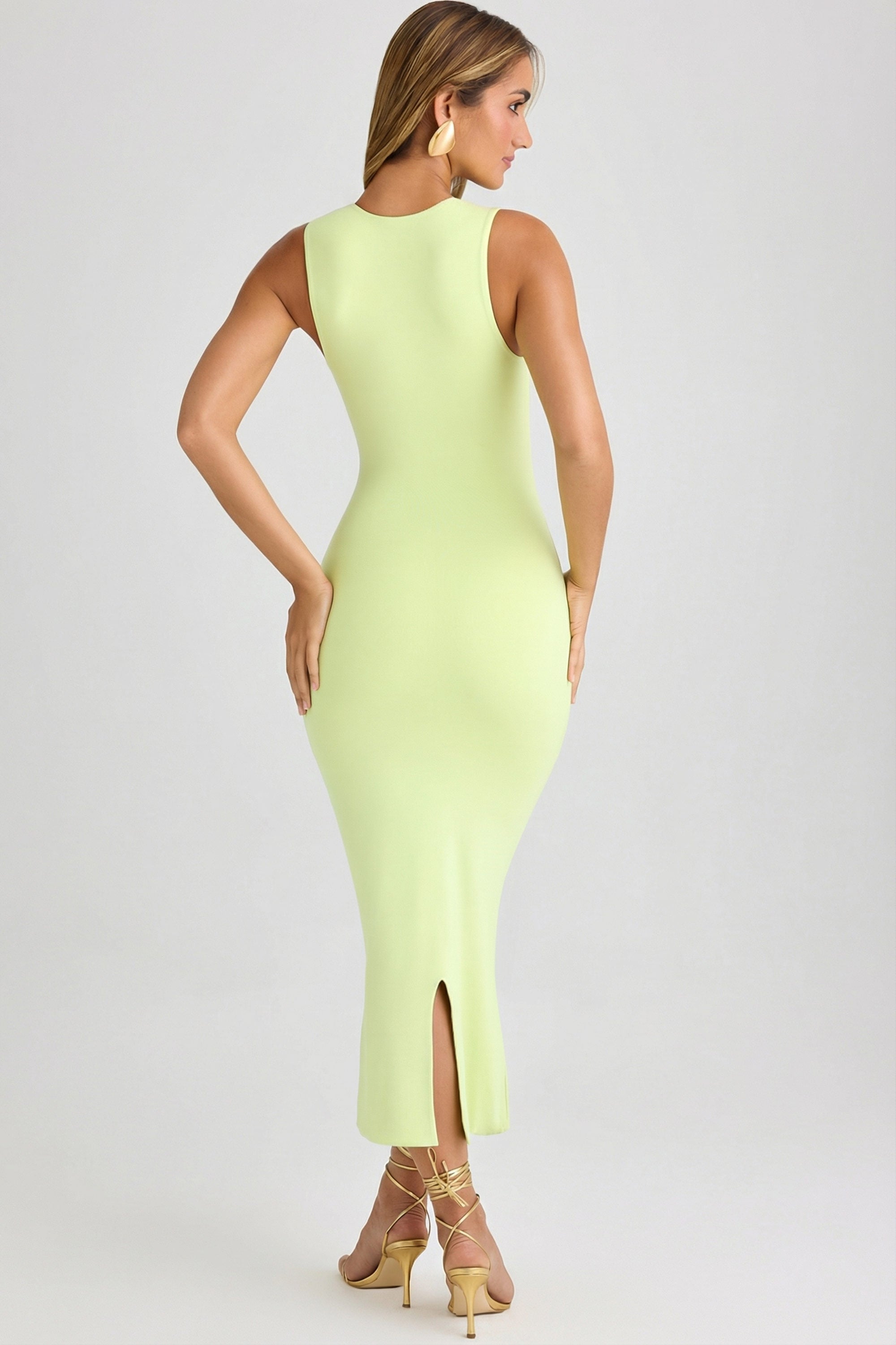 Modal Square-Neck Bodycon Midi dress in matcha green - XXS | Oh Polly