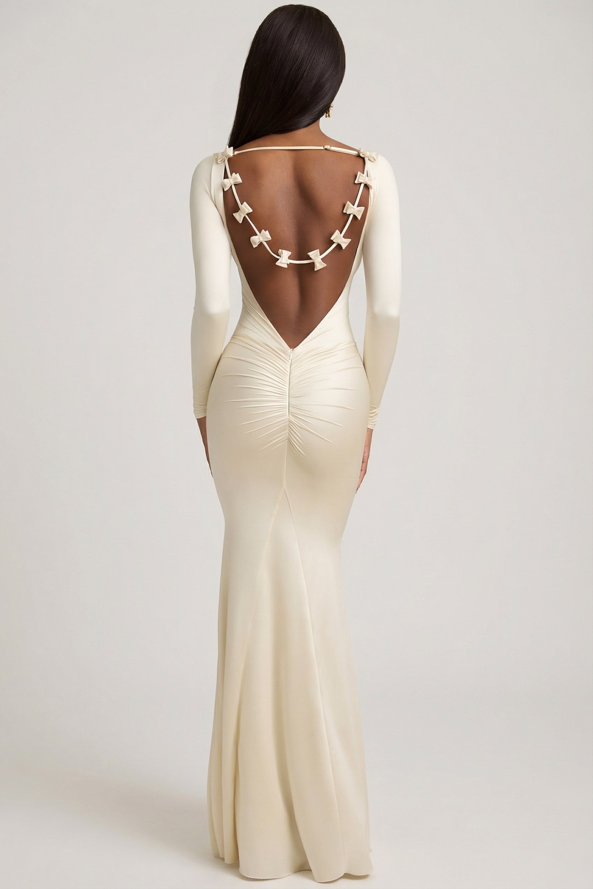 Bow-Detail Ruched Maxi Dress in Ivory - 4 | Oh Polly Bow-Detail Ruched Maxi Dress in Ivory - 4 | Oh Polly