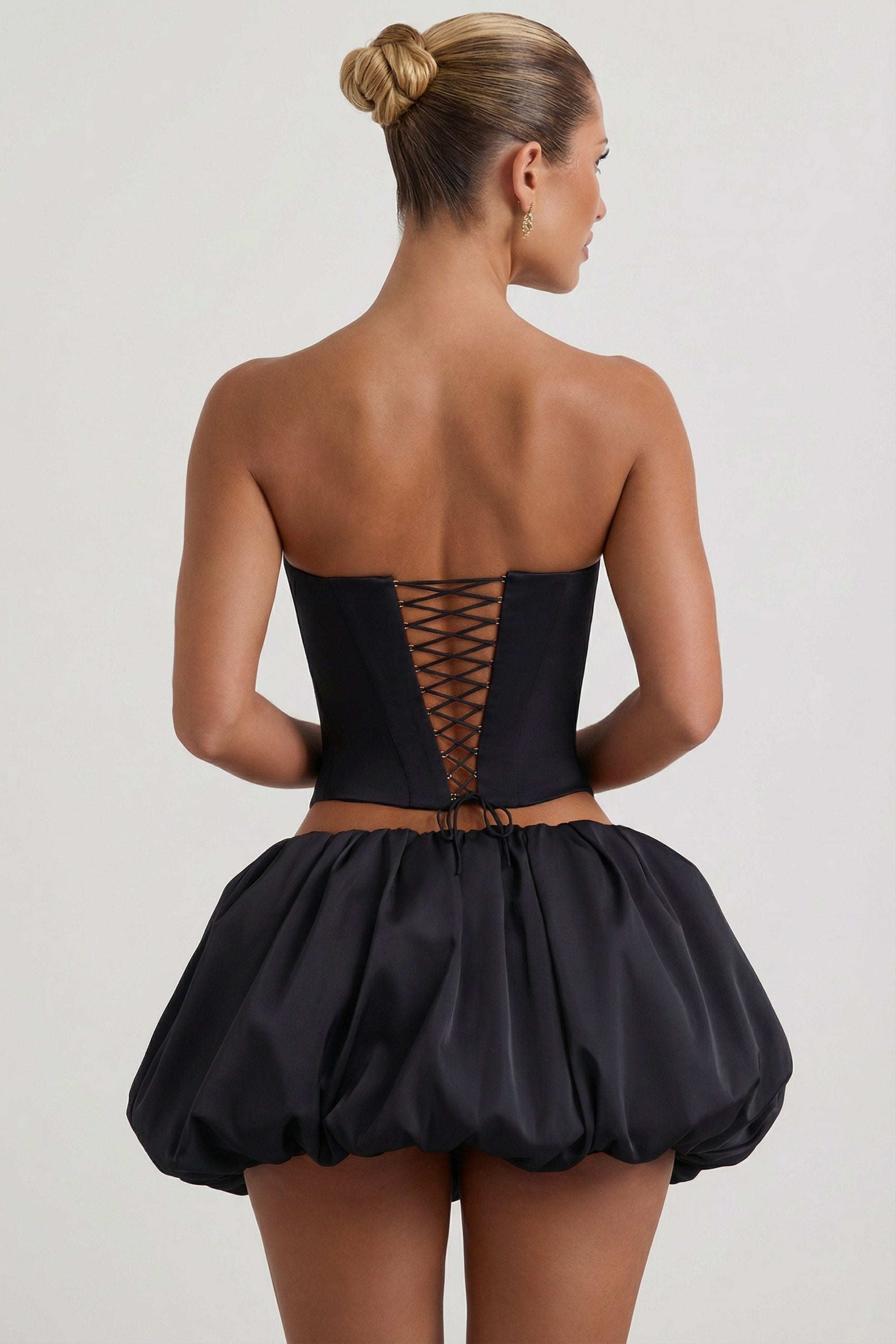 Amora Embellished Heart Cut-Out Strapless Corset Top in Black | Oh