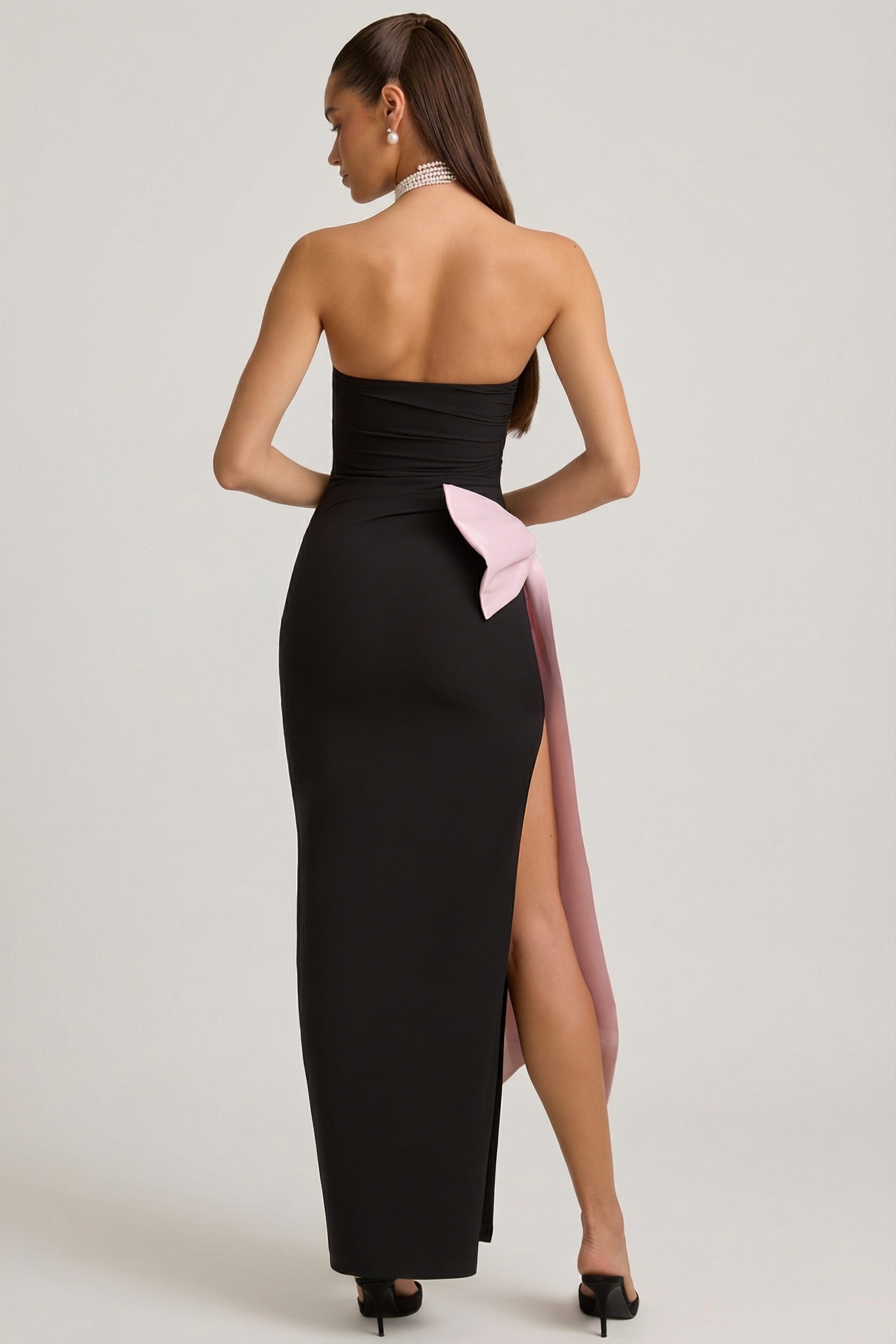 Angelique Strapless Bow-Detail Maxi Dress in Black | Oh Polly Angelique Strapless Bow-Detail Maxi Dress in Black | Oh Polly