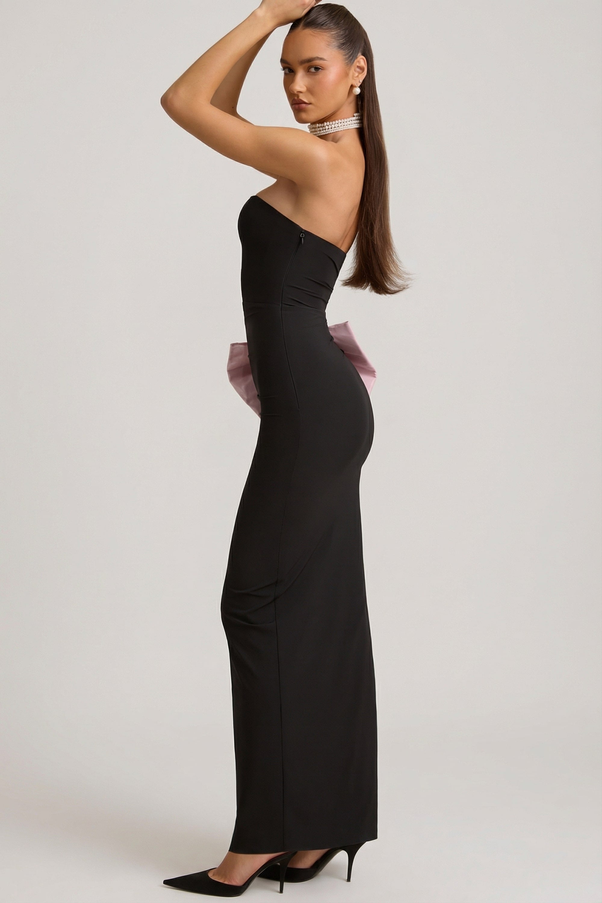 Angelique Strapless Bow-Detail Maxi Dress in Black | Oh Polly Angelique Strapless Bow-Detail Maxi Dress in Black | Oh Polly
