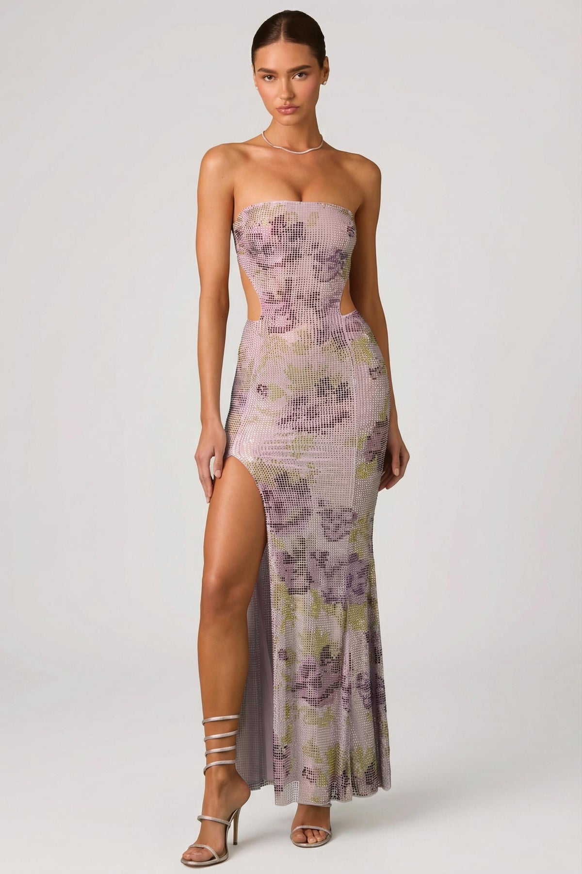 Embellished Cut-Out Fishtail Maxi Dress in Lilac - 6