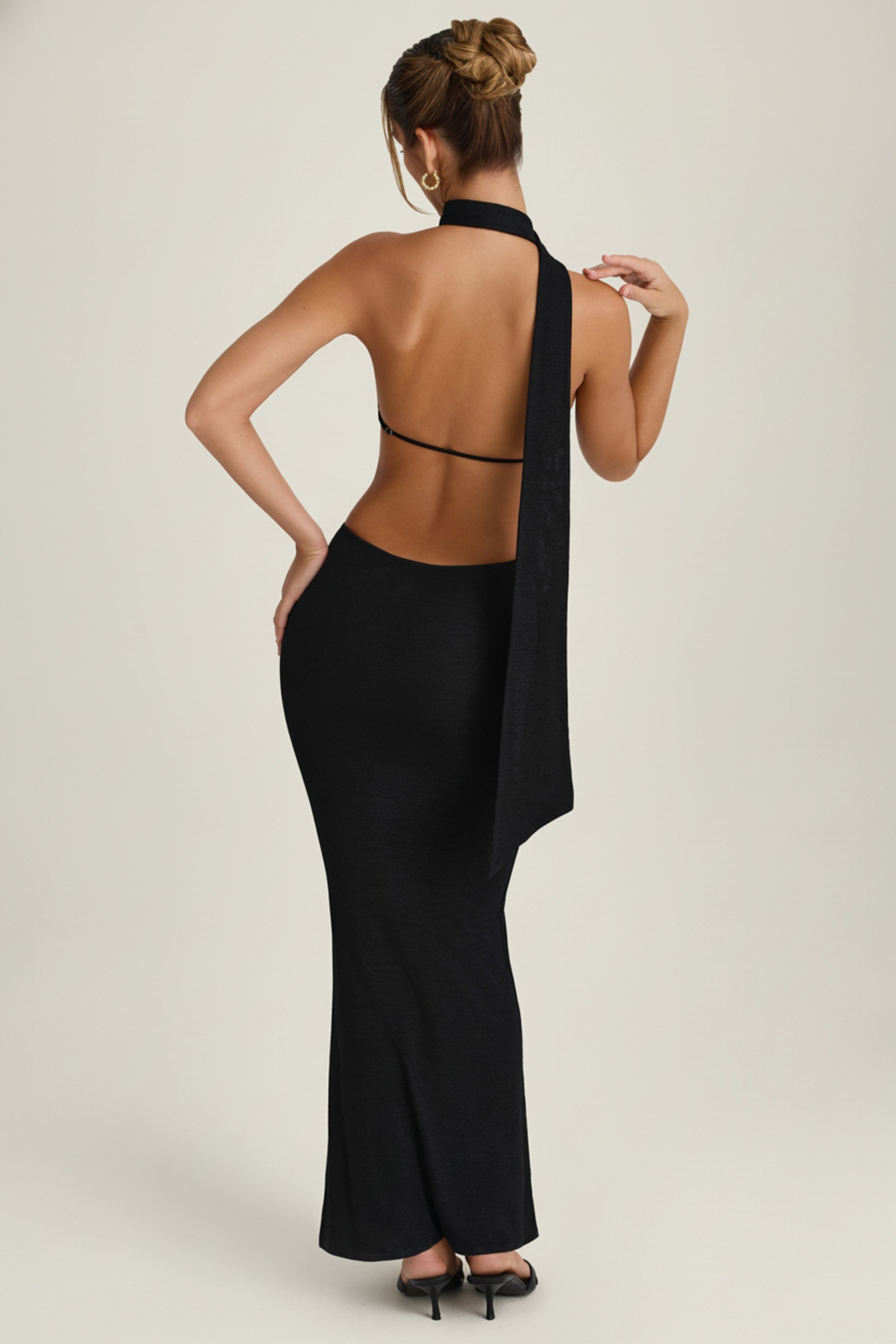 Scarf-Detail Cut-Out Halterneck Maxi Dress in Black Scarf-Detail Cut-Out Halterneck Maxi Dress in Black