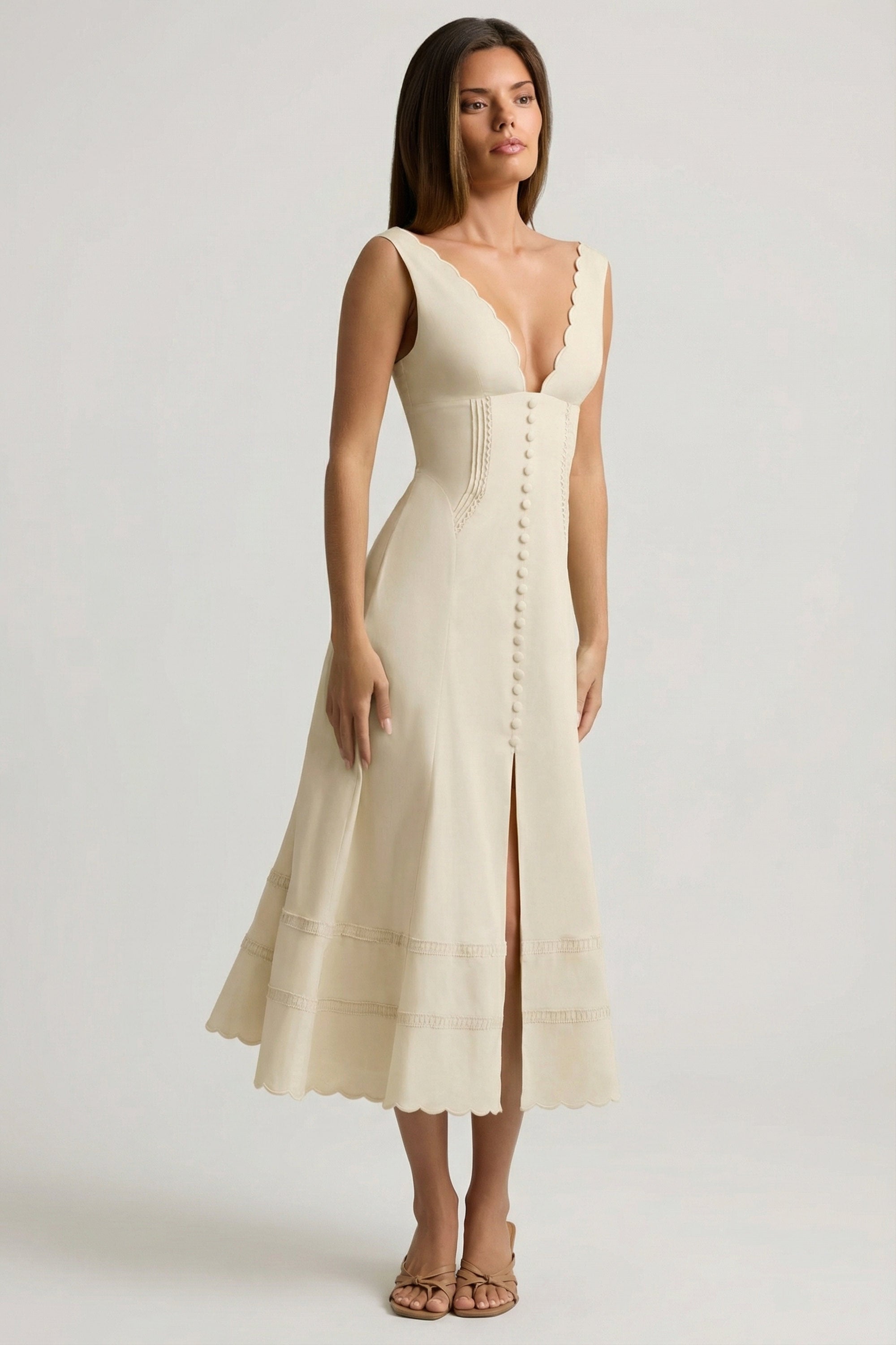 Cotton-Poplin A-Line Midaxi Dress in Ivory Cotton-Poplin A-Line Midaxi Dress in Ivory