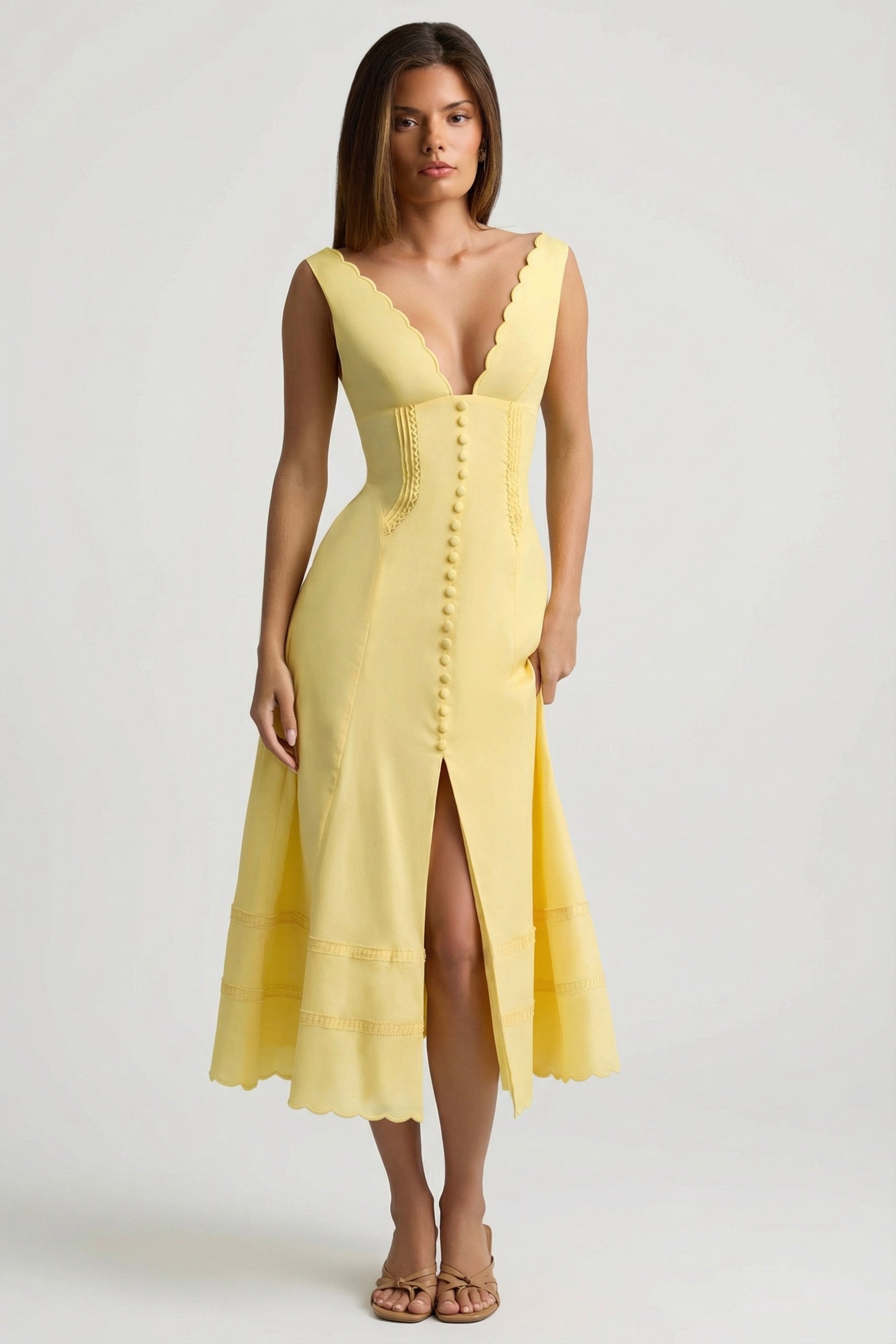 Aralisse Cotton-Poplin A-Line Midaxi Dress in Pastel Yellow
