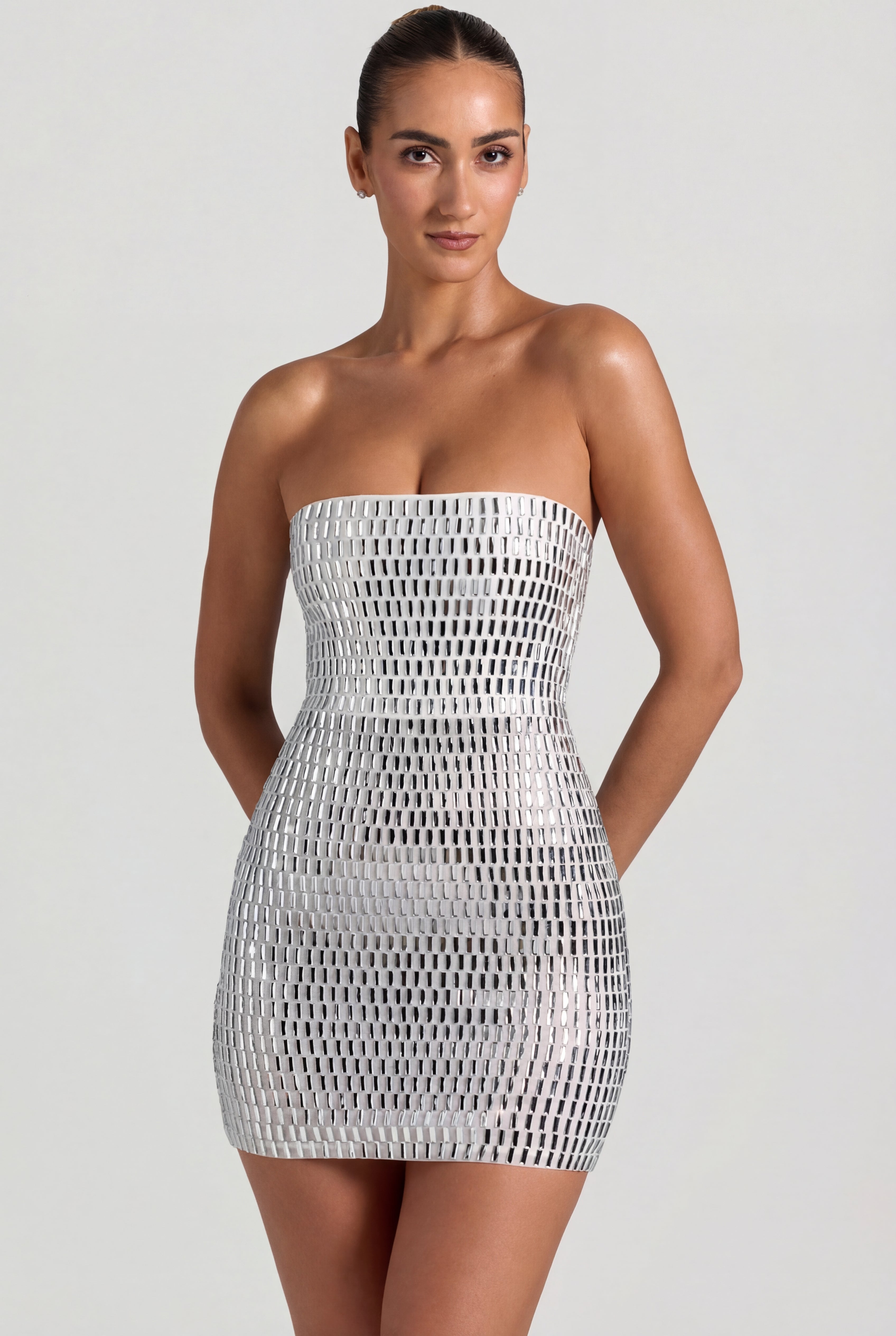 embellished ruffled cowl neck bandeau mini dress in white Aurora Special Ocassion France Style - Cottagecore Select Sweater Size:XL ruched bodice and delicate