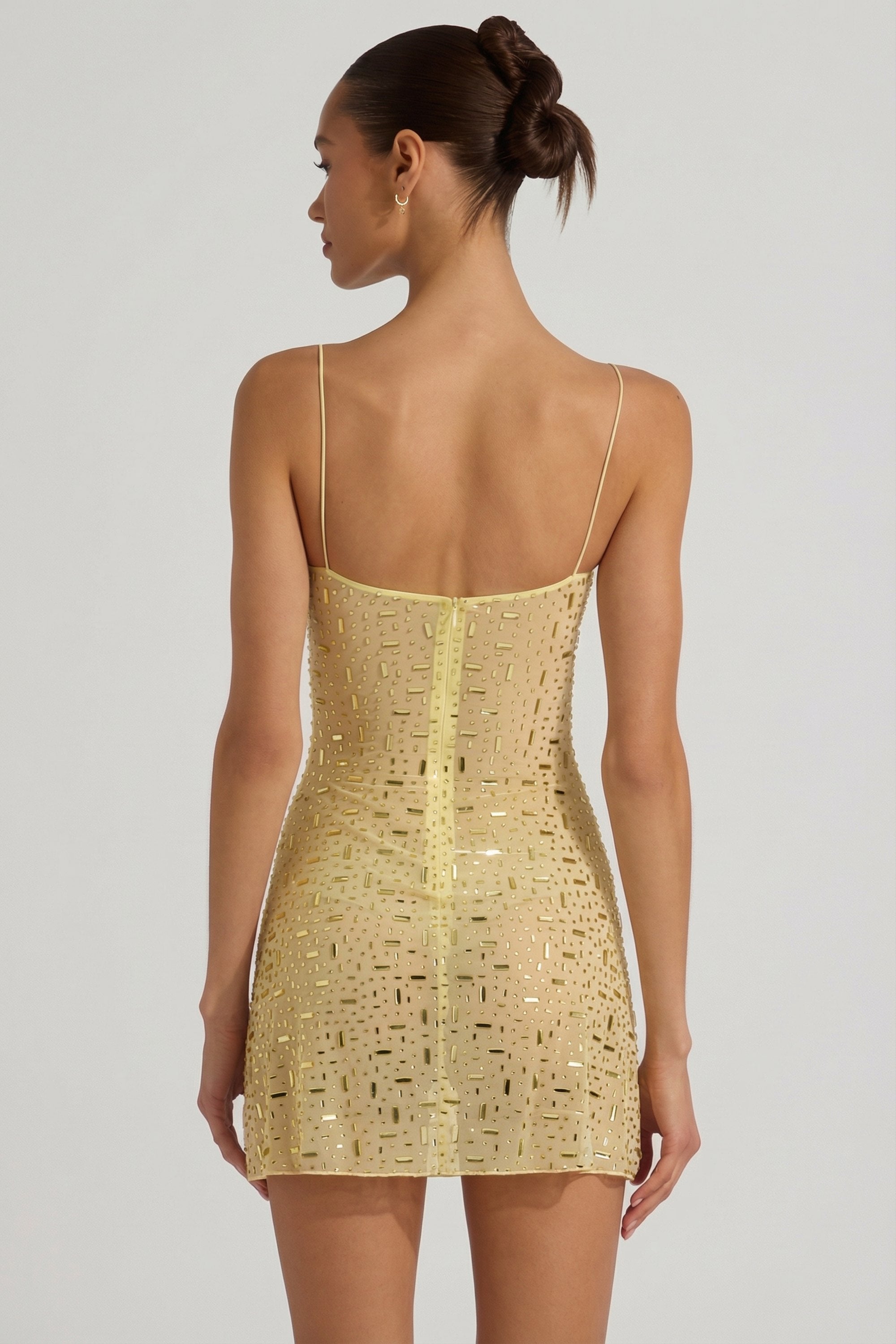 Sheer Embellished Square-Neck Mini Dress in Yellow - 12 | Oh Polly Sheer Embellished Square-Neck Mini Dress in Yellow - 12 | Oh Polly