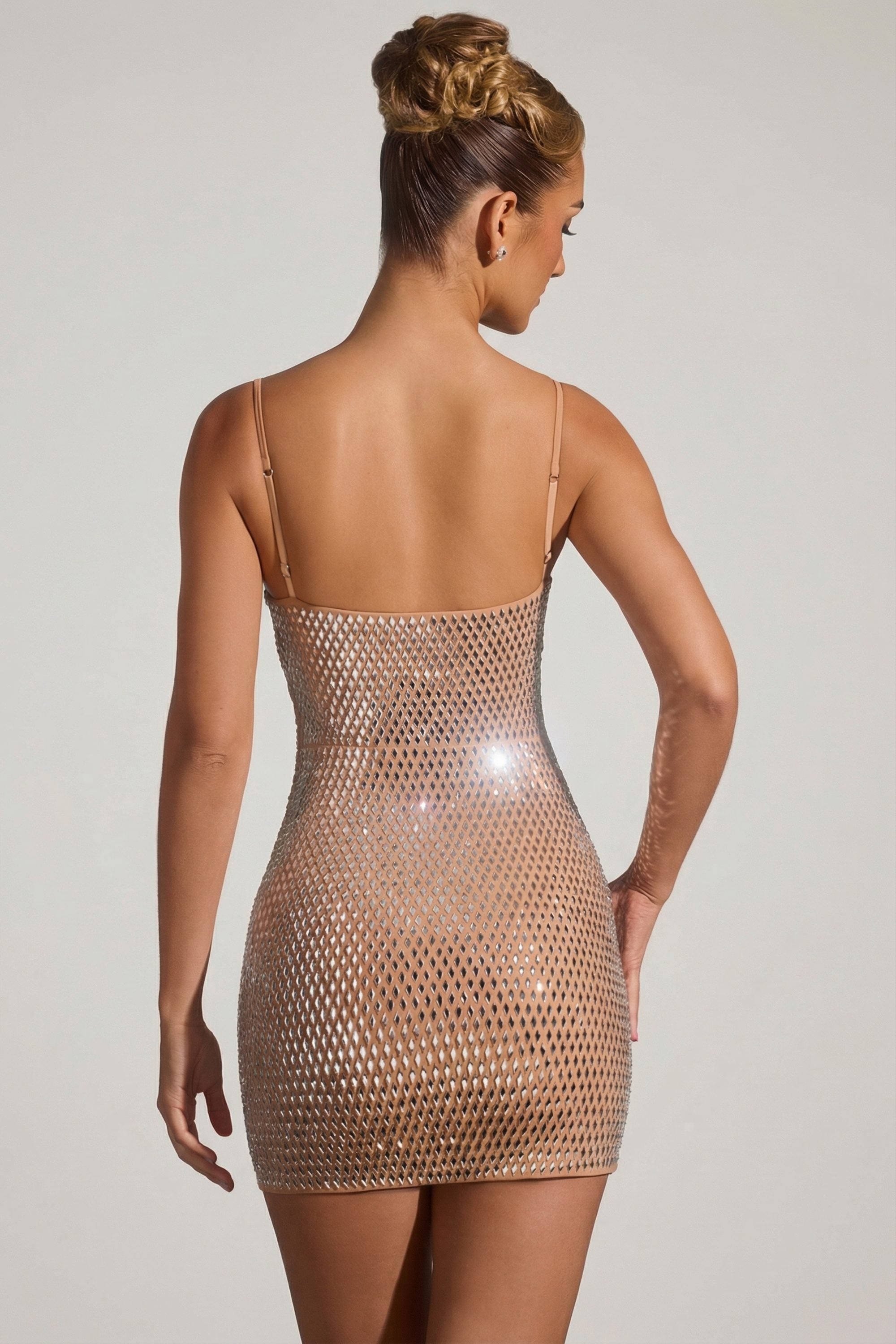 Ayleen Embellished Cut-Out Mini Dress in Almond