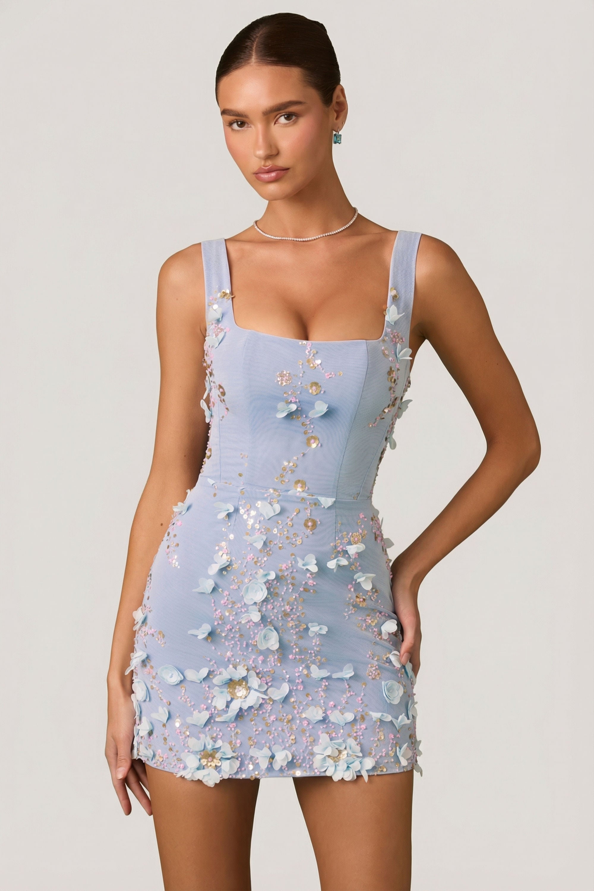 white christmas dresses Briar Embellished Corset Mini Dress in Sky Blue