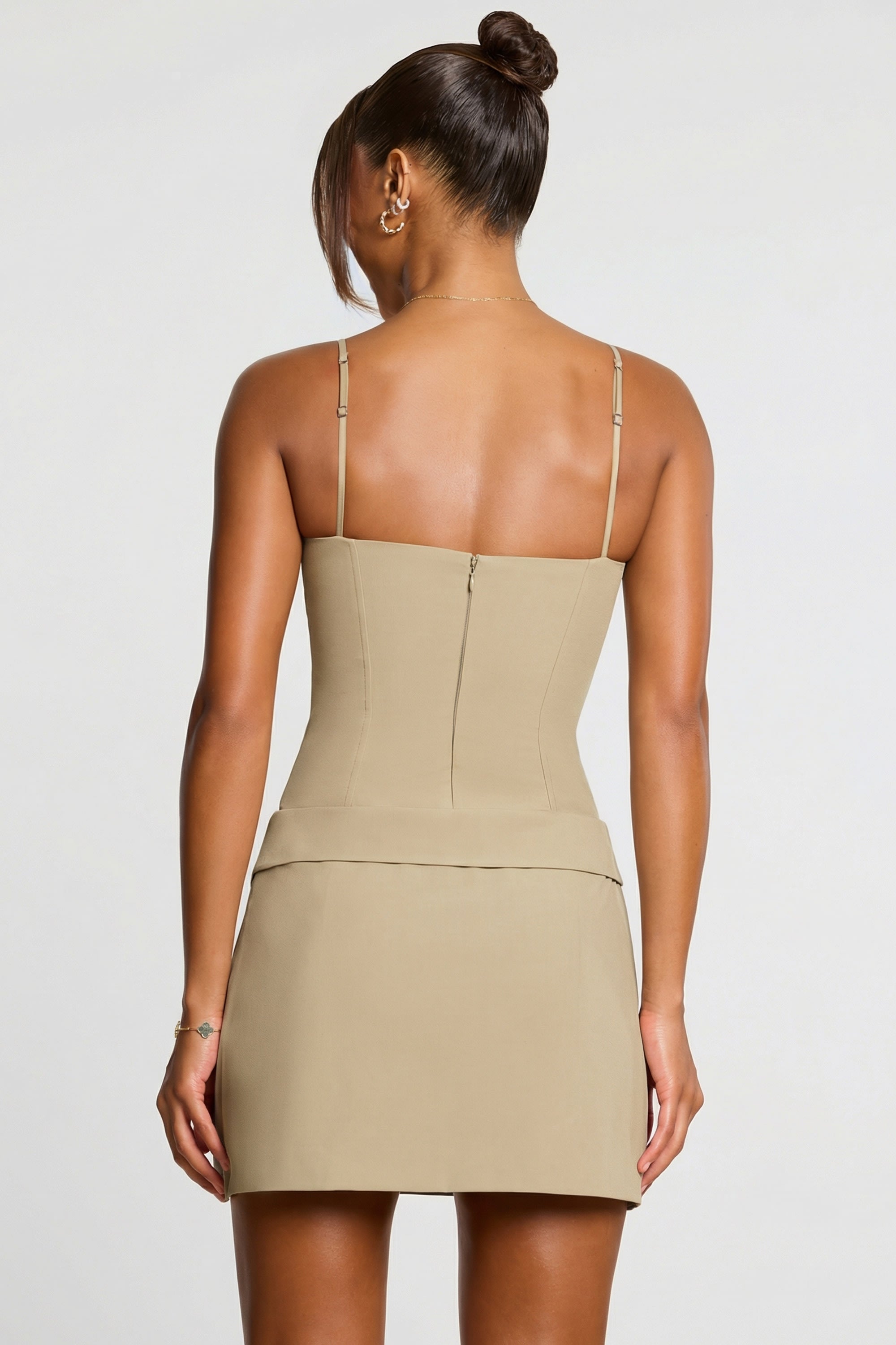 Woven Twill Wrap Over Pleated Mini Dress in Taupe - 4 | Oh Polly Woven Twill Wrap Over Pleated Mini Dress in Taupe - 4 | Oh Polly
