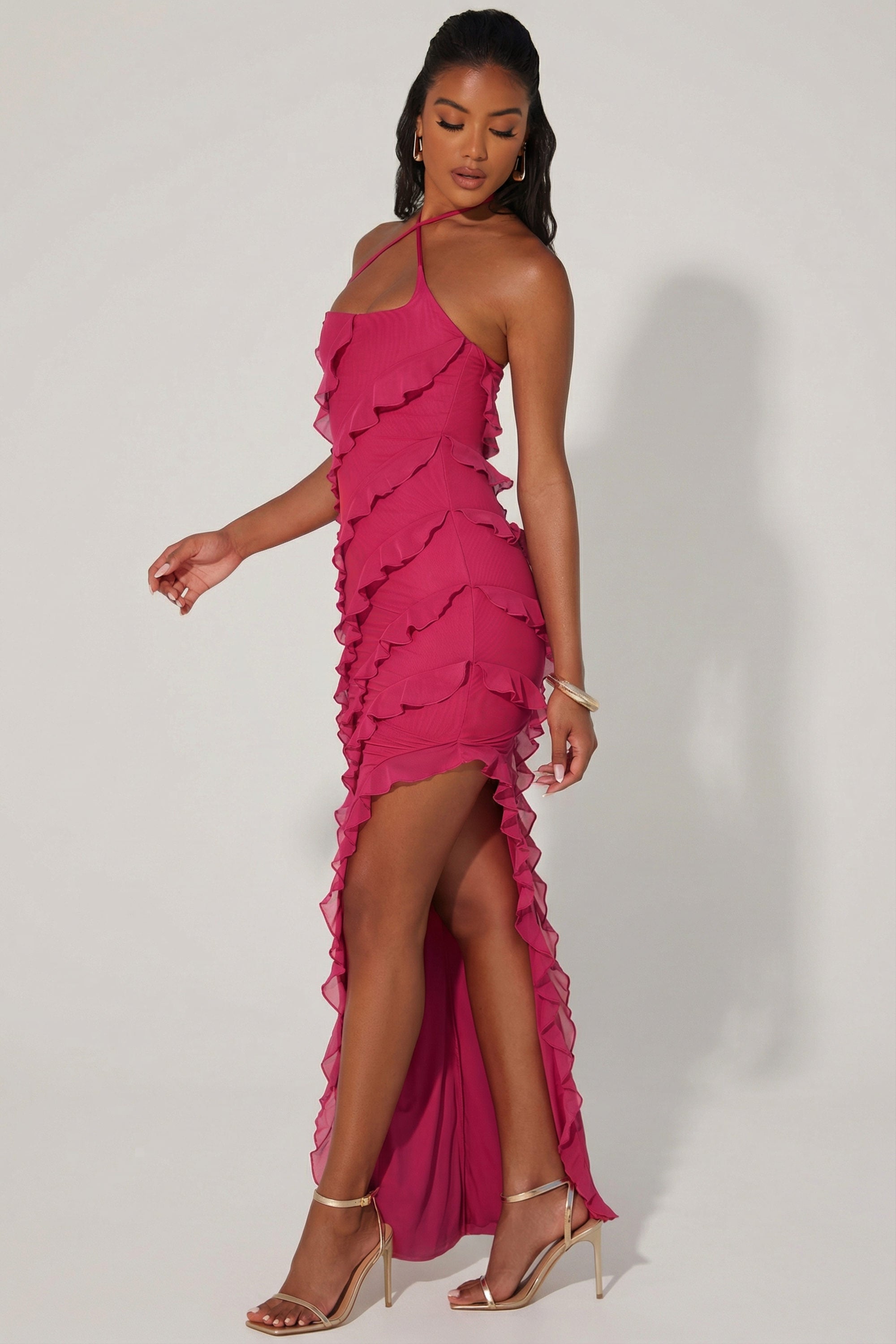 fitted lace wedding dress Yvette Slip Maxi Dress with Asymmetrical Hem