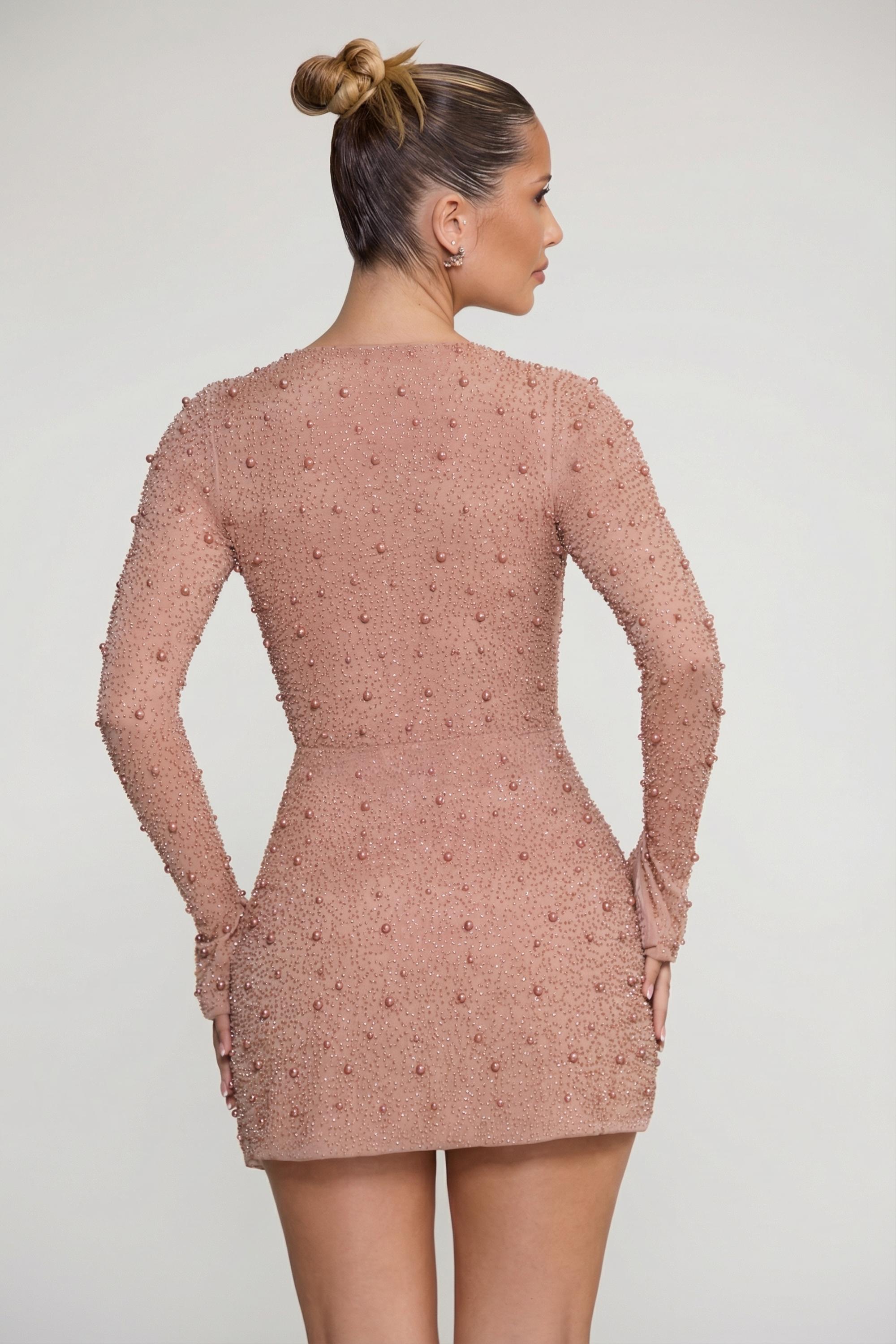 knee length dresses for ladies Embellished Wrap Over A-Line Mini Dress in Dark Blue main image 1