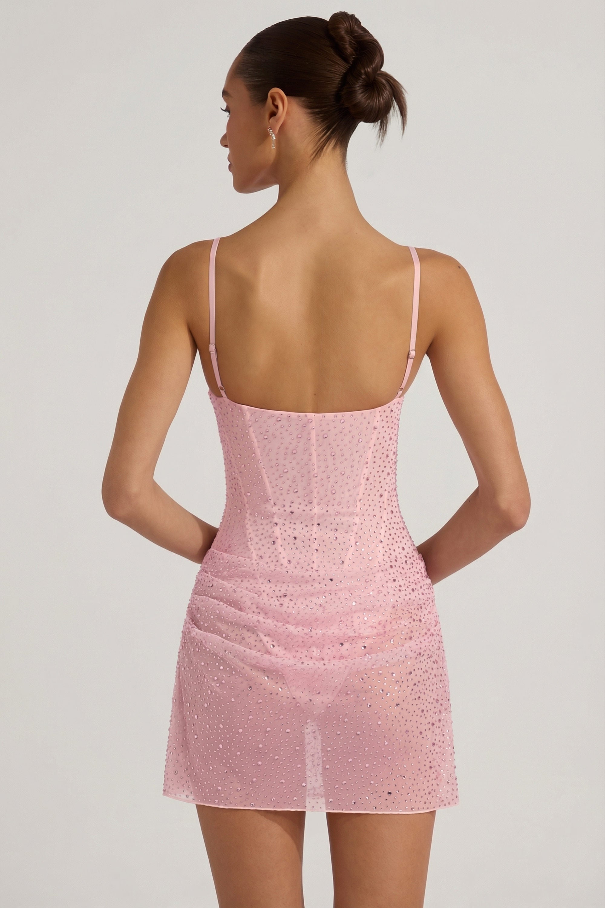 Semi-Sheer Embellished Draped Corset Mini Dress in Pink - 0 / Regular | Oh Polly Semi-Sheer Embellished Draped Corset Mini Dress in Pink - 0 / Regular | Oh Polly