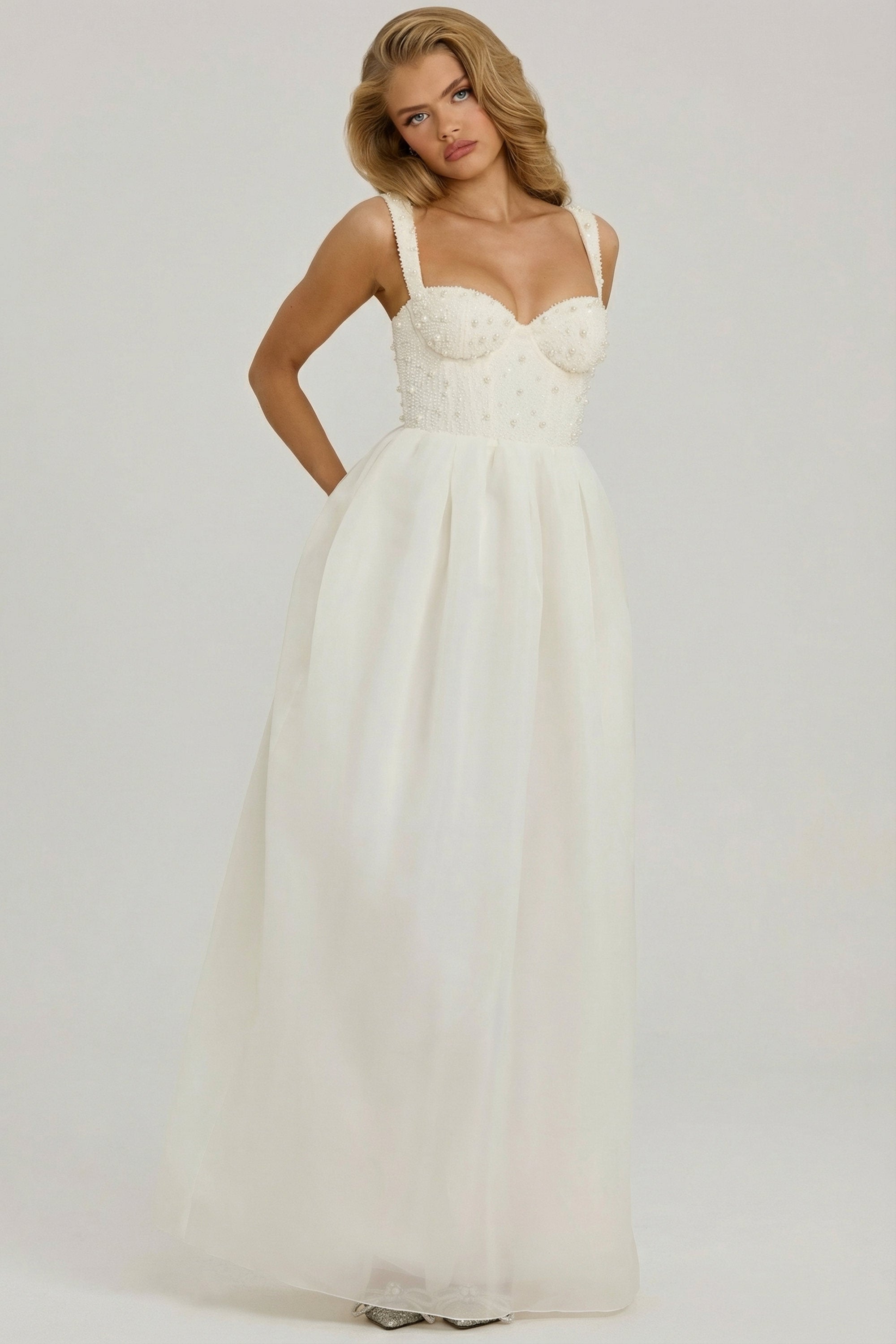 Delancey Embellished Corset Gown in White