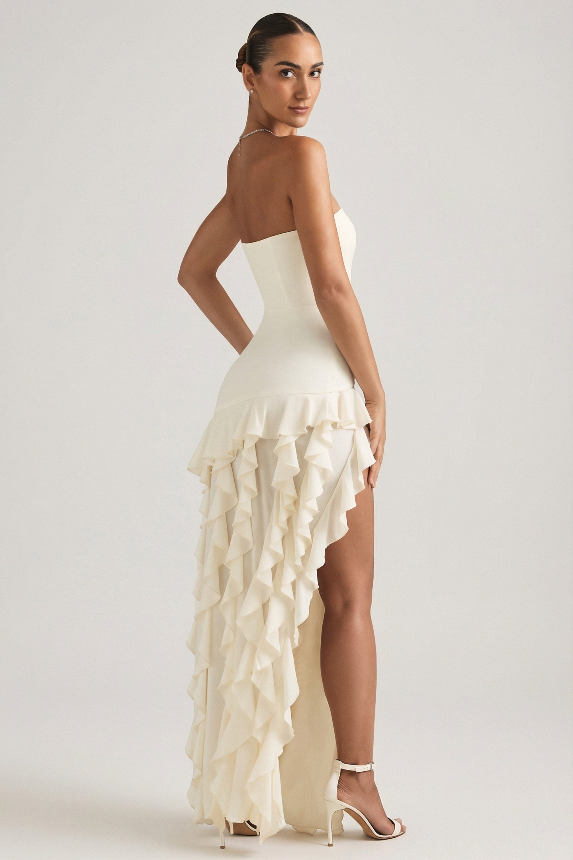 Diletta Ruffle-Trim Strapless Gown in Ivory | Oh Polly 14 Diletta Ruffle-Trim Strapless Gown in Ivory | Oh Polly 14
