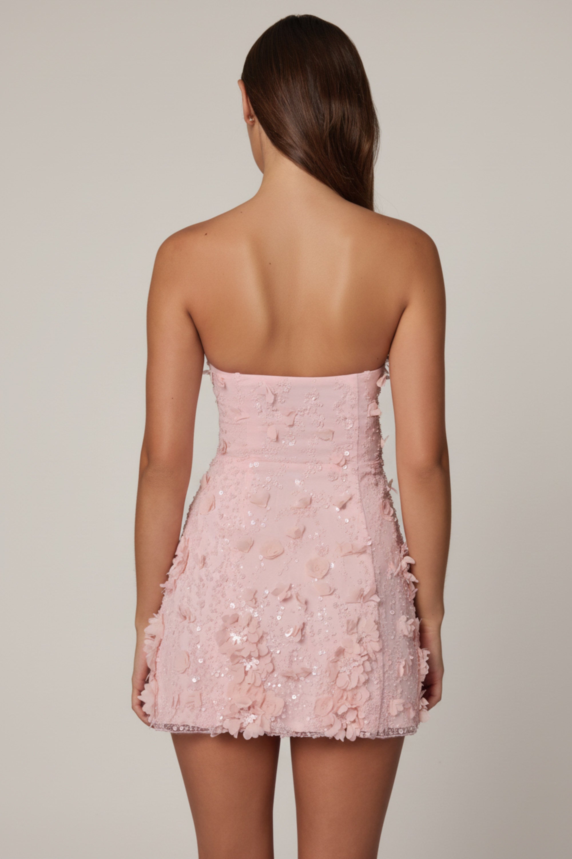 Edita Embellished Bandeau A-line Mini Dress in Soft Pink