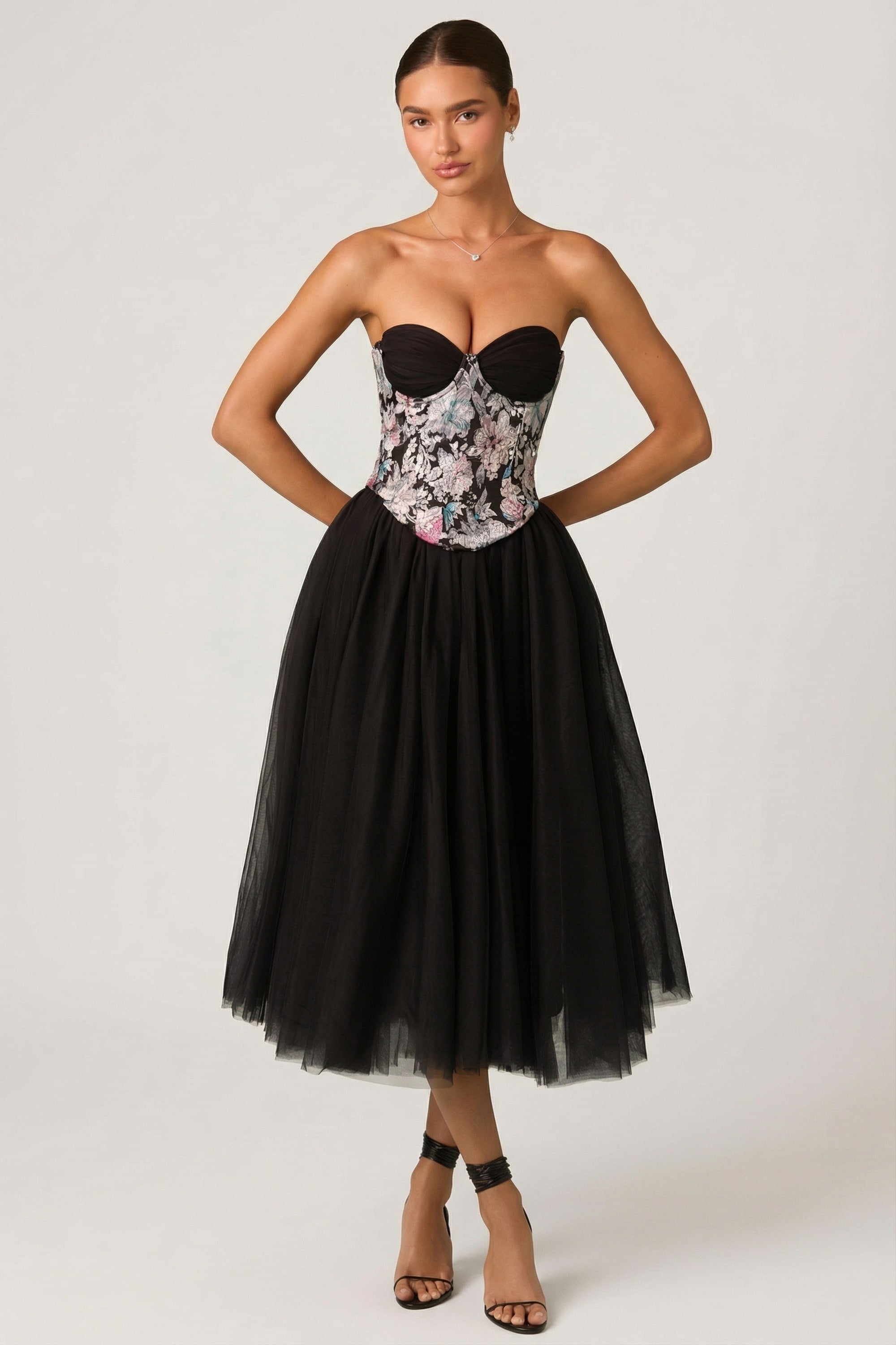 Embellished Lace-Up Cupless Corset in Floral Pink Oh Polly Size 6 araminta-full-length-lace-up-  main image 3