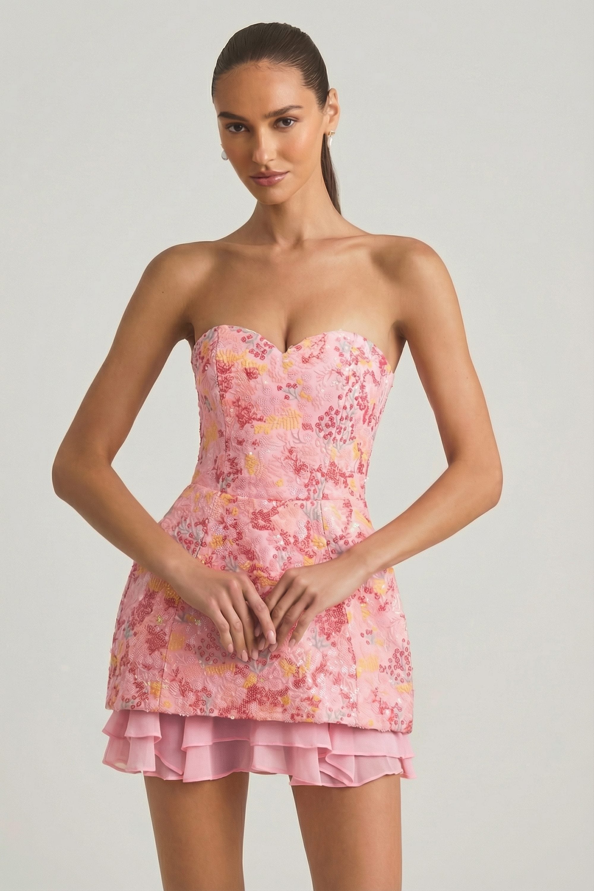 Embellished Strapless Corset Mini Dress in Pink - 12