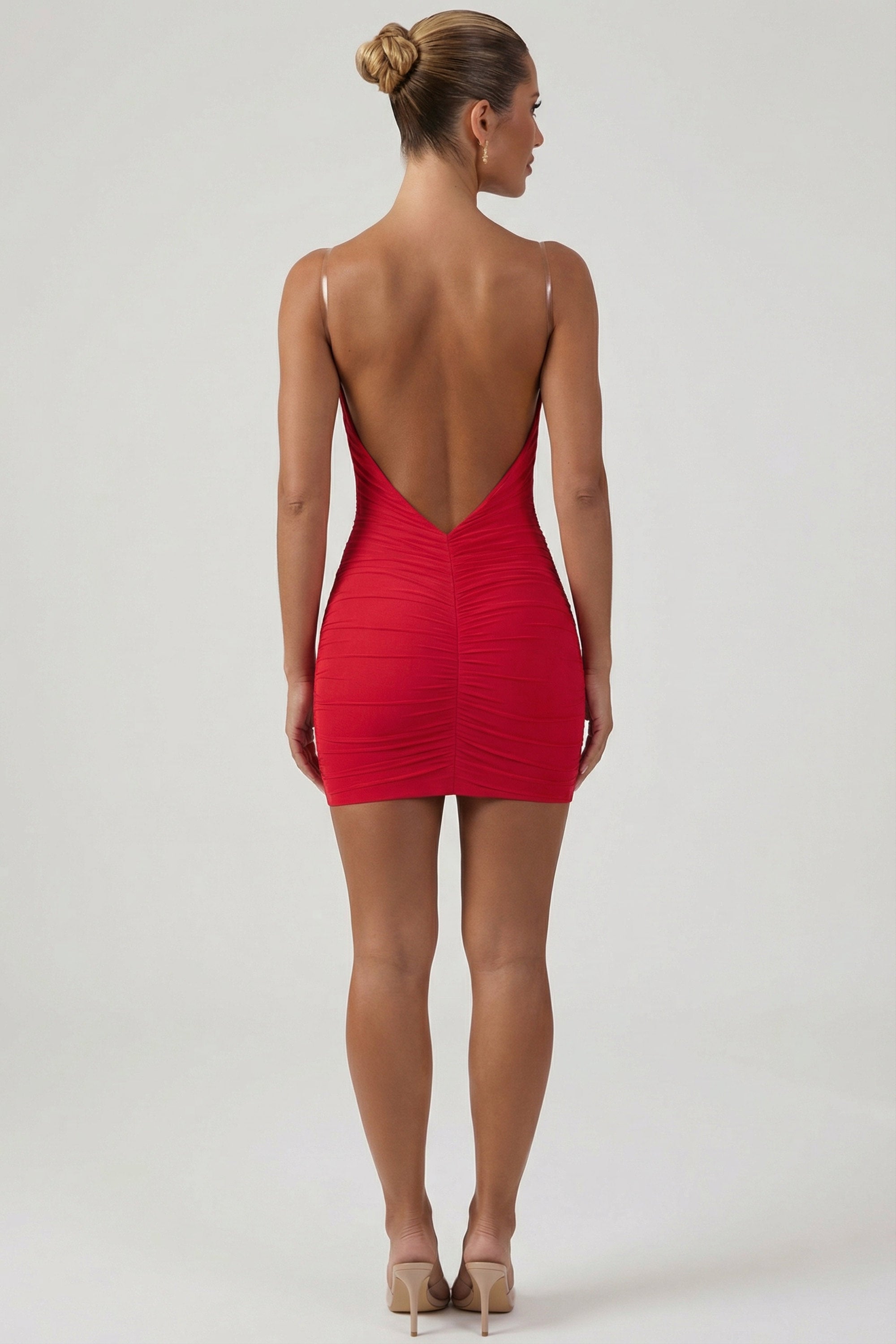 ruched Backless Bodycon mini dress in red - XS | Oh Polly ruched Backless Bodycon mini dress in red - XS | Oh Polly