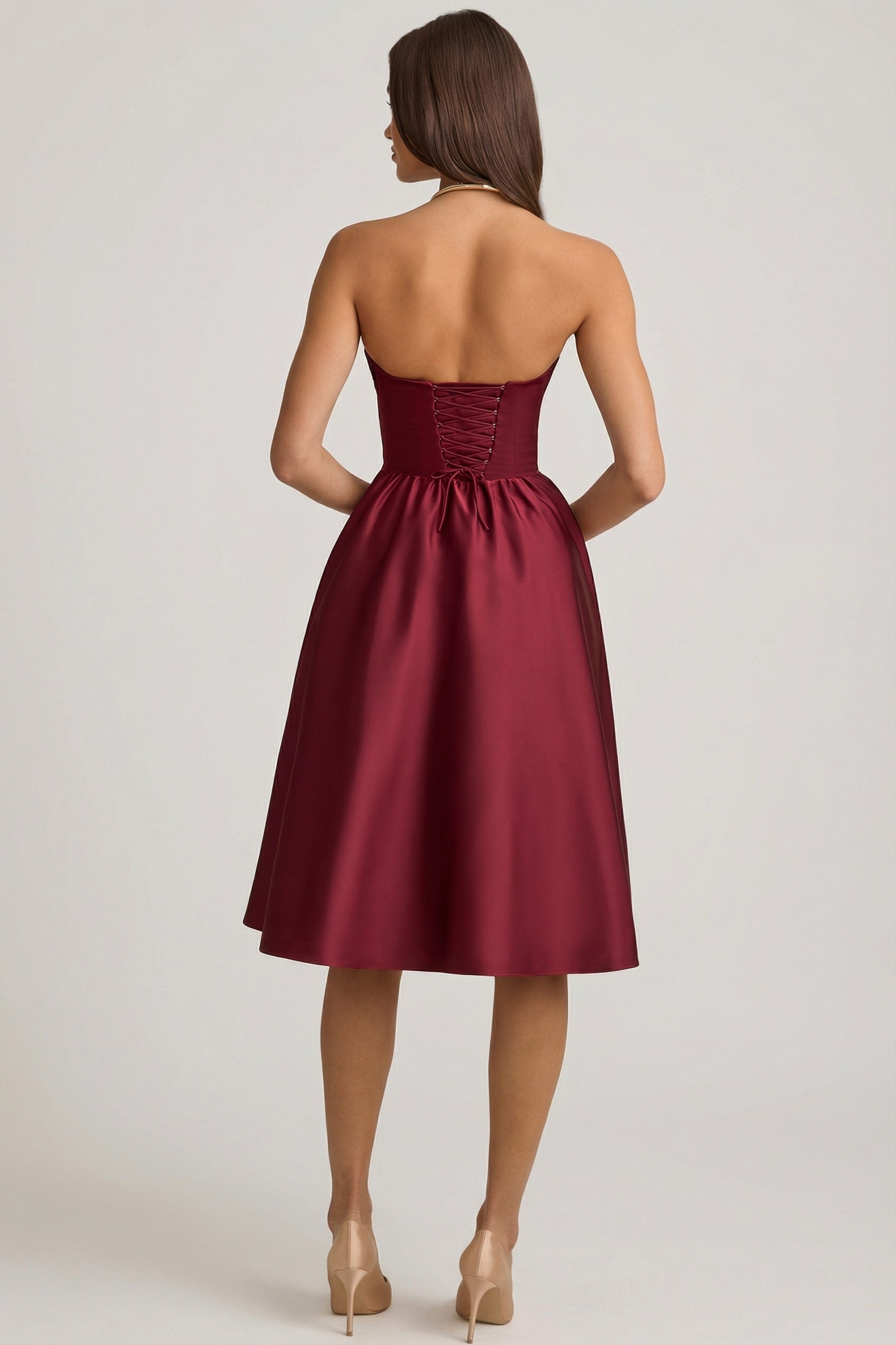 Strapless Corset Midi Dress in Wine Red - 8 / Regular | Oh Polly Strapless Corset Midi Dress in Wine Red - 8 / Regular | Oh Polly