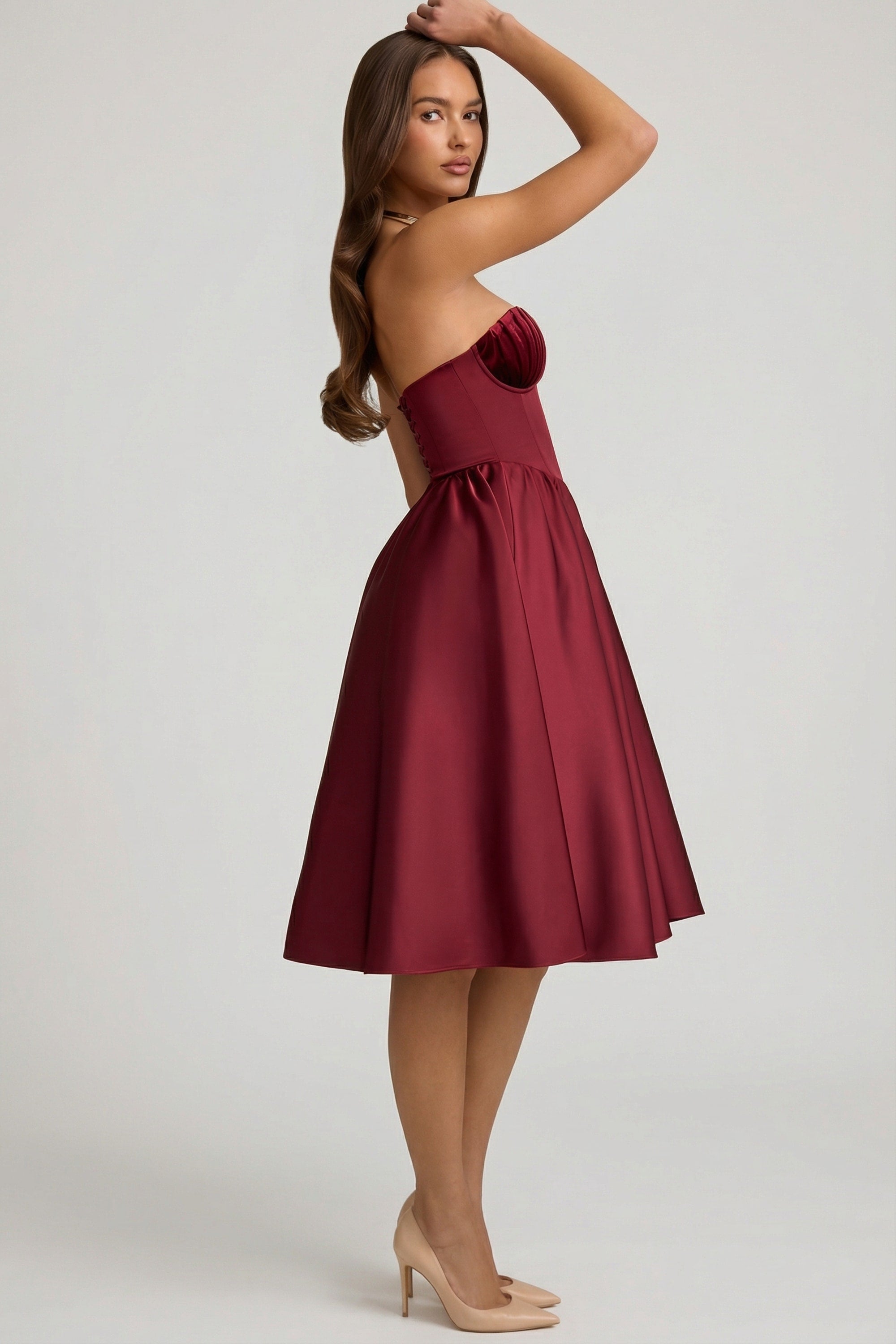 dusty pink lace v bar bandeau midi dress Vienna Strapless Midi Dress - Dusty Rose