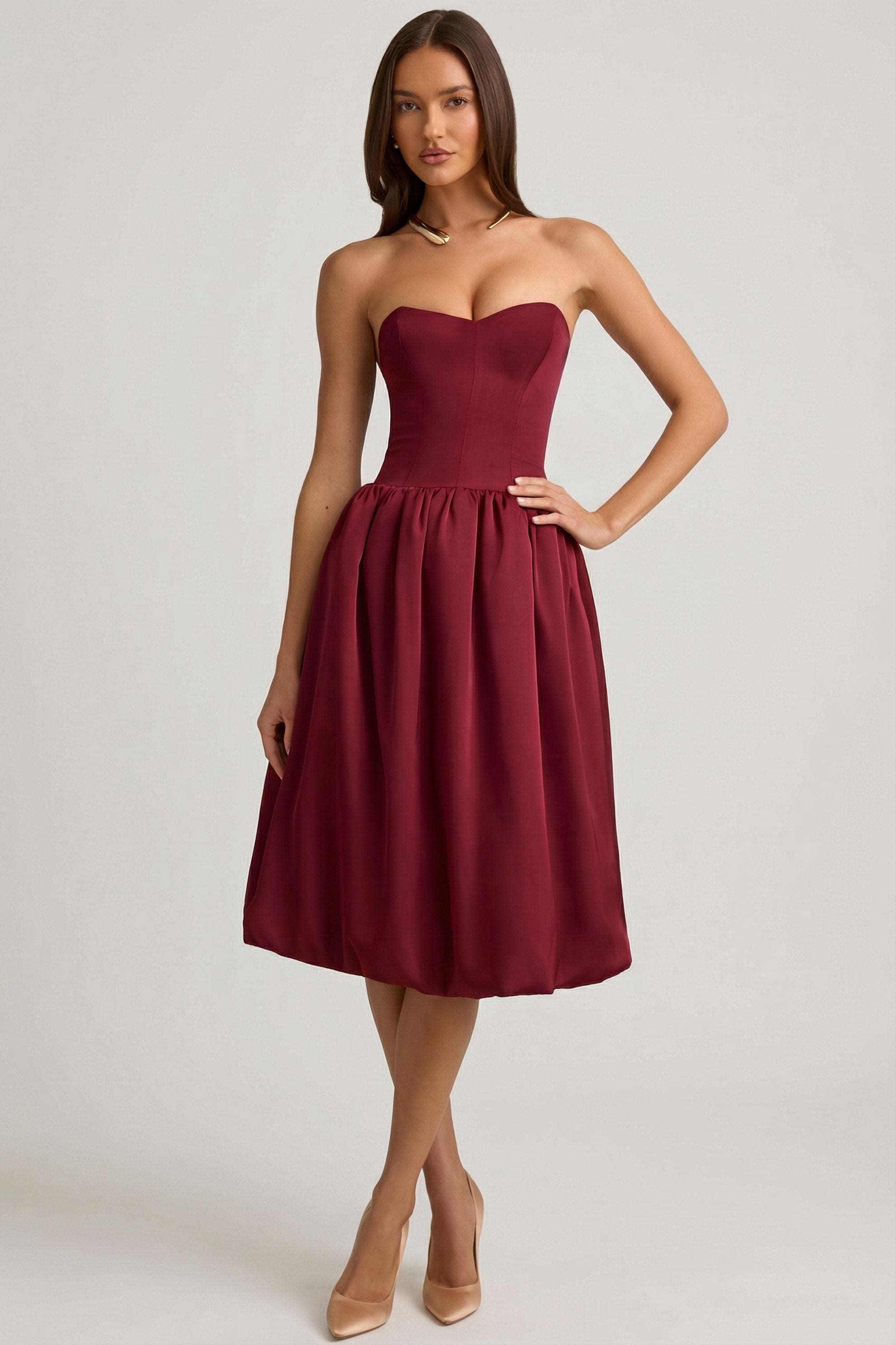 Convertible Bow-Detail Bubble Hem Midaxi Dress in Wine Red - 6 | Oh Polly Convertible Bow-Detail Bubble Hem Midaxi Dress in Wine Red - 6 | Oh Polly