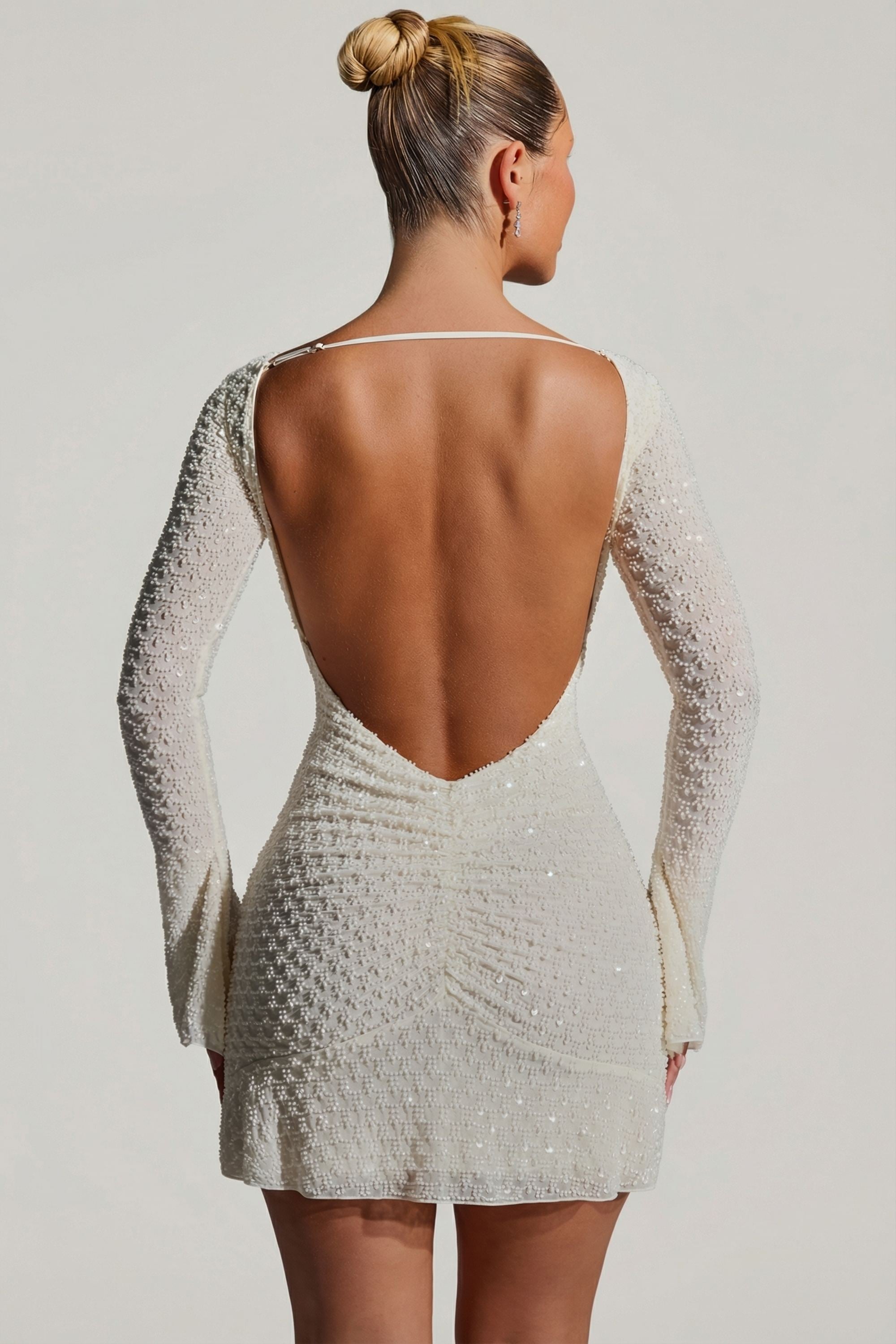 Embellished Open-Back A-Line Mini Dress in White - 6 | Oh Polly Embellished Open-Back A-Line Mini Dress in White - 6 | Oh Polly
