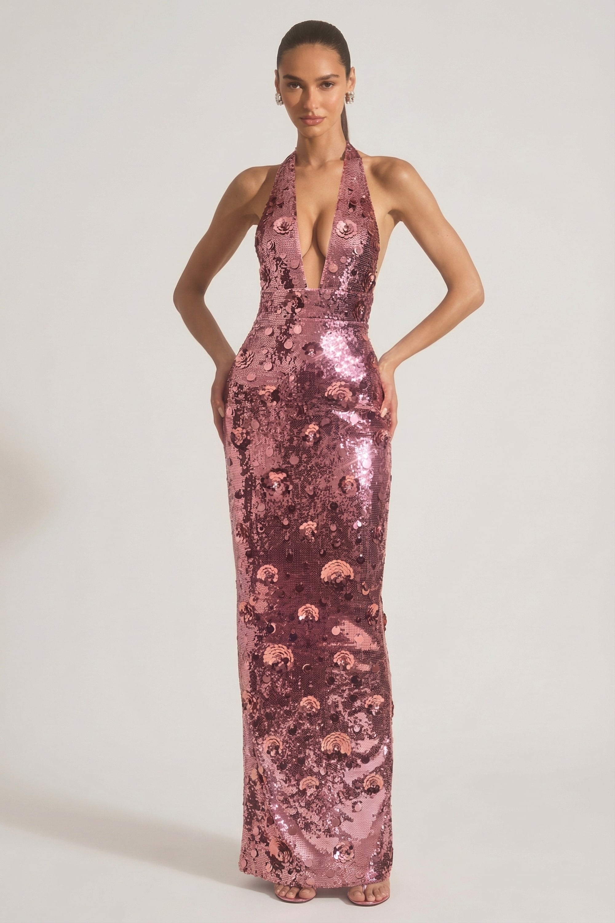 blue dress for baby girl Zapaka Women Sparkly Pink Long Prom Dress with Slit Mermaid Corset Spaghetti Straps Beaded Party Dress with Sequins, Pink / US26W main image 1