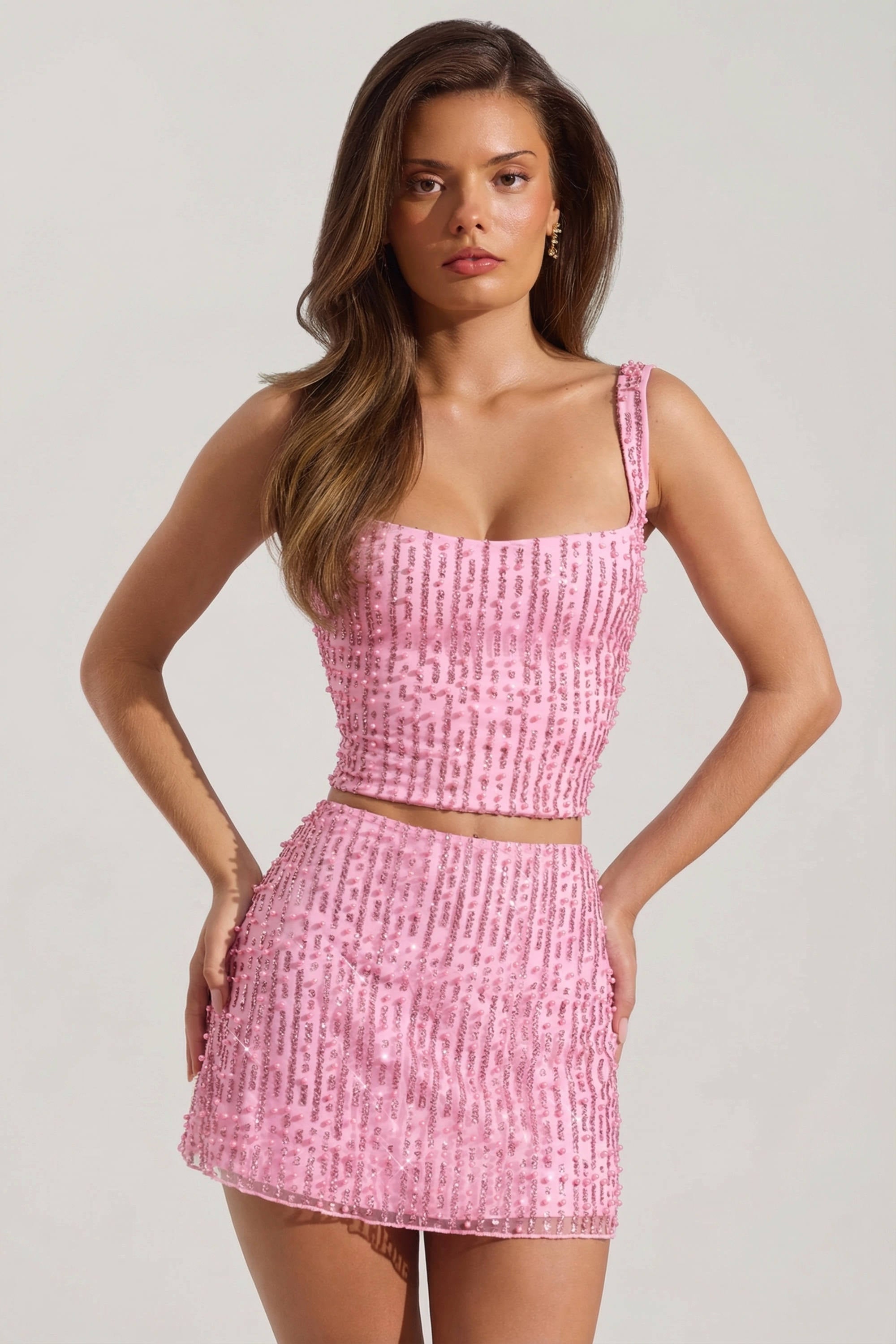 Embellished Low-Rise Mini Skirt in Pink - 10