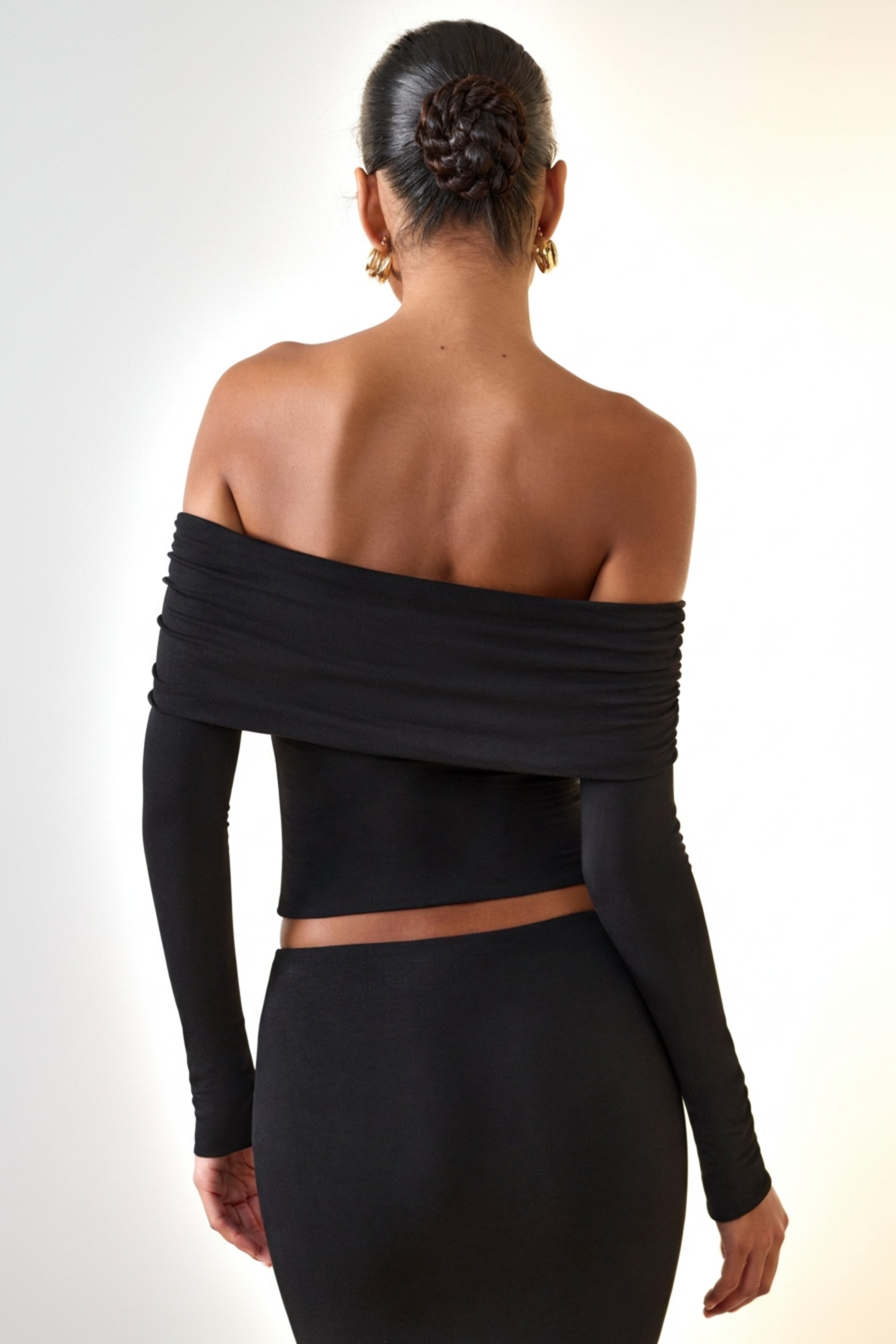 long sleeve dress top Modal Off-Shoulder Long-Sleeve Top in Black - XXS