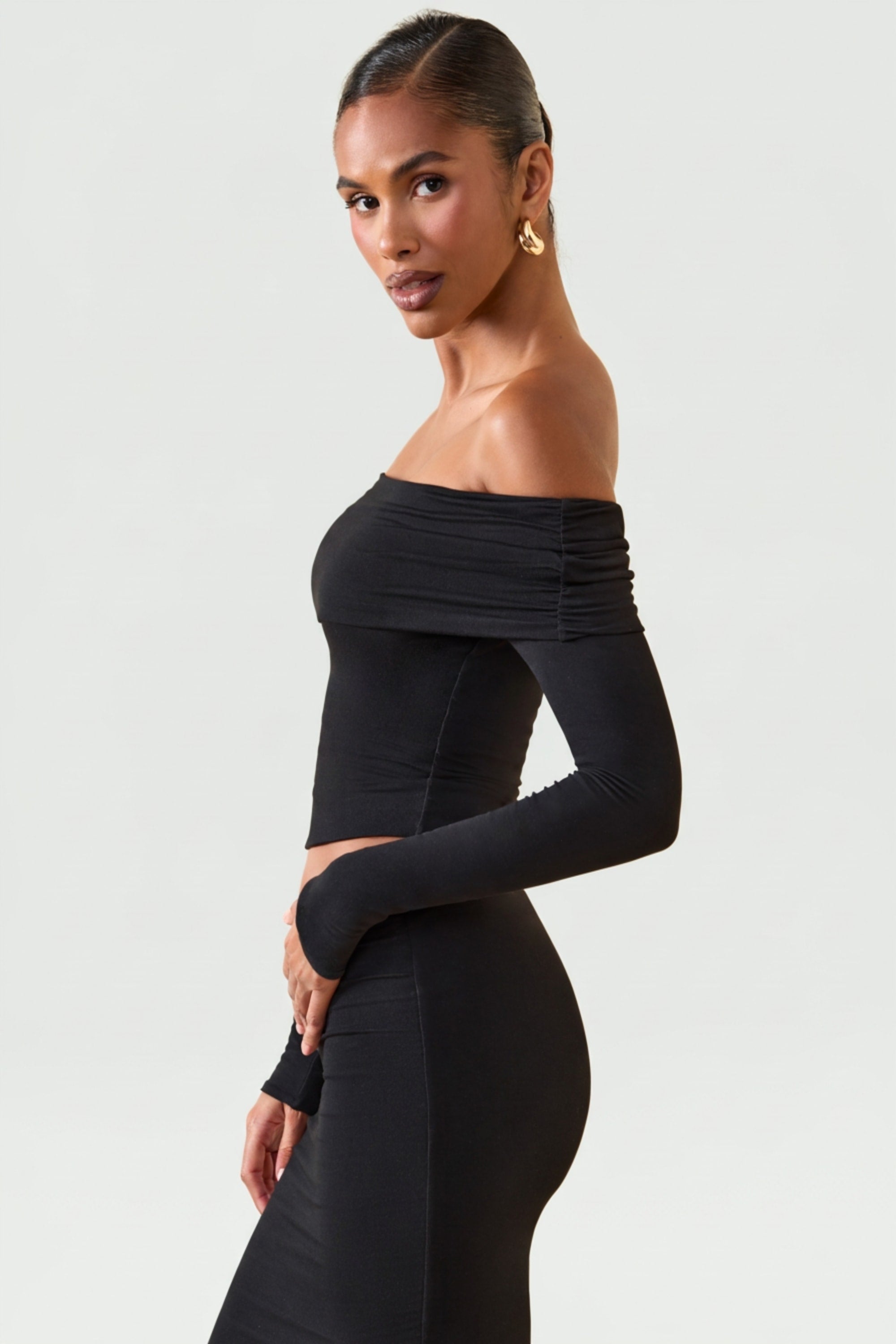 dress over long sleeve top Modal Off-Shoulder Long-Sleeve Top in Black - XXS