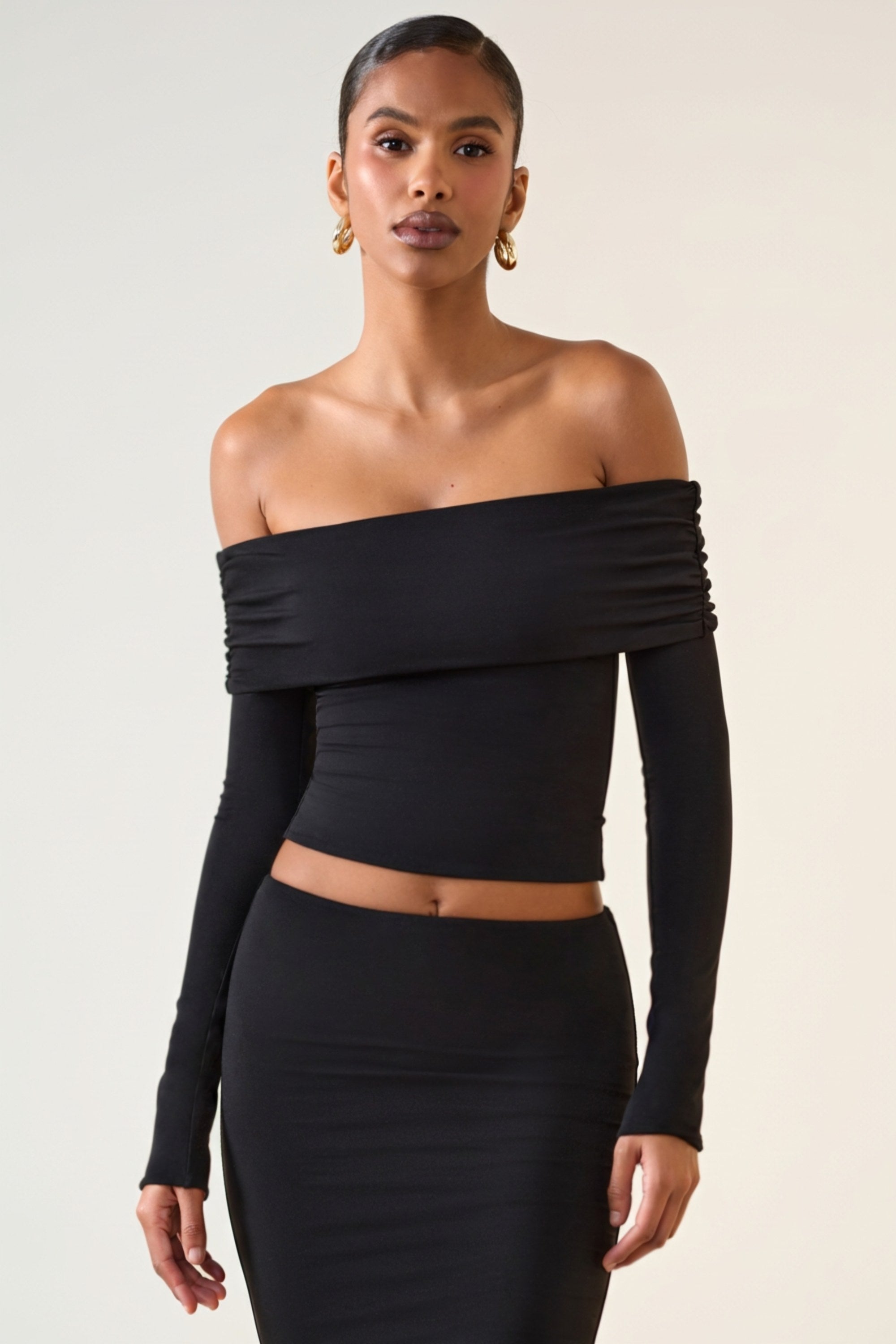 Kesia Modal Off-Shoulder Long-Sleeve Top in Black | Oh Polly