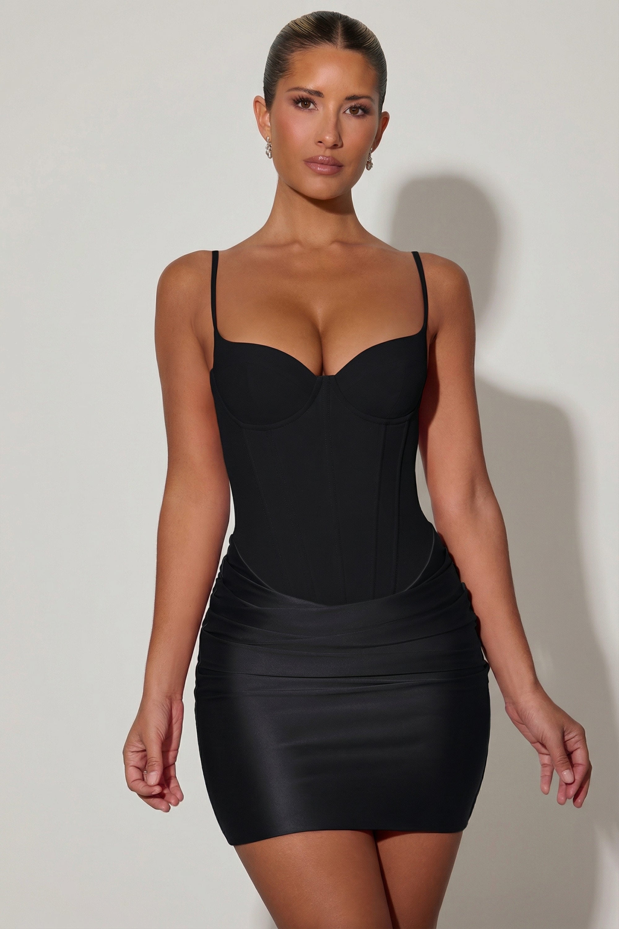 Lovella Draped Corset Mini Dress in Black | Oh Polly