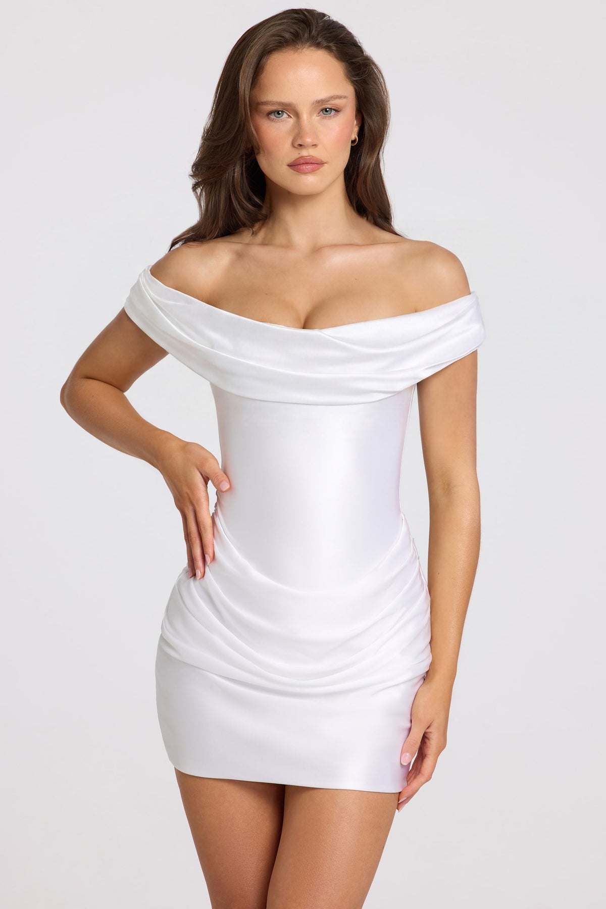 off white mini dress Satin Off-Shoulder Draped in - 2 Long Ruffle Prom Dresses Pair with metallic accessories Unique Bargains 5pcs Round Color:KHAKI/BLUE