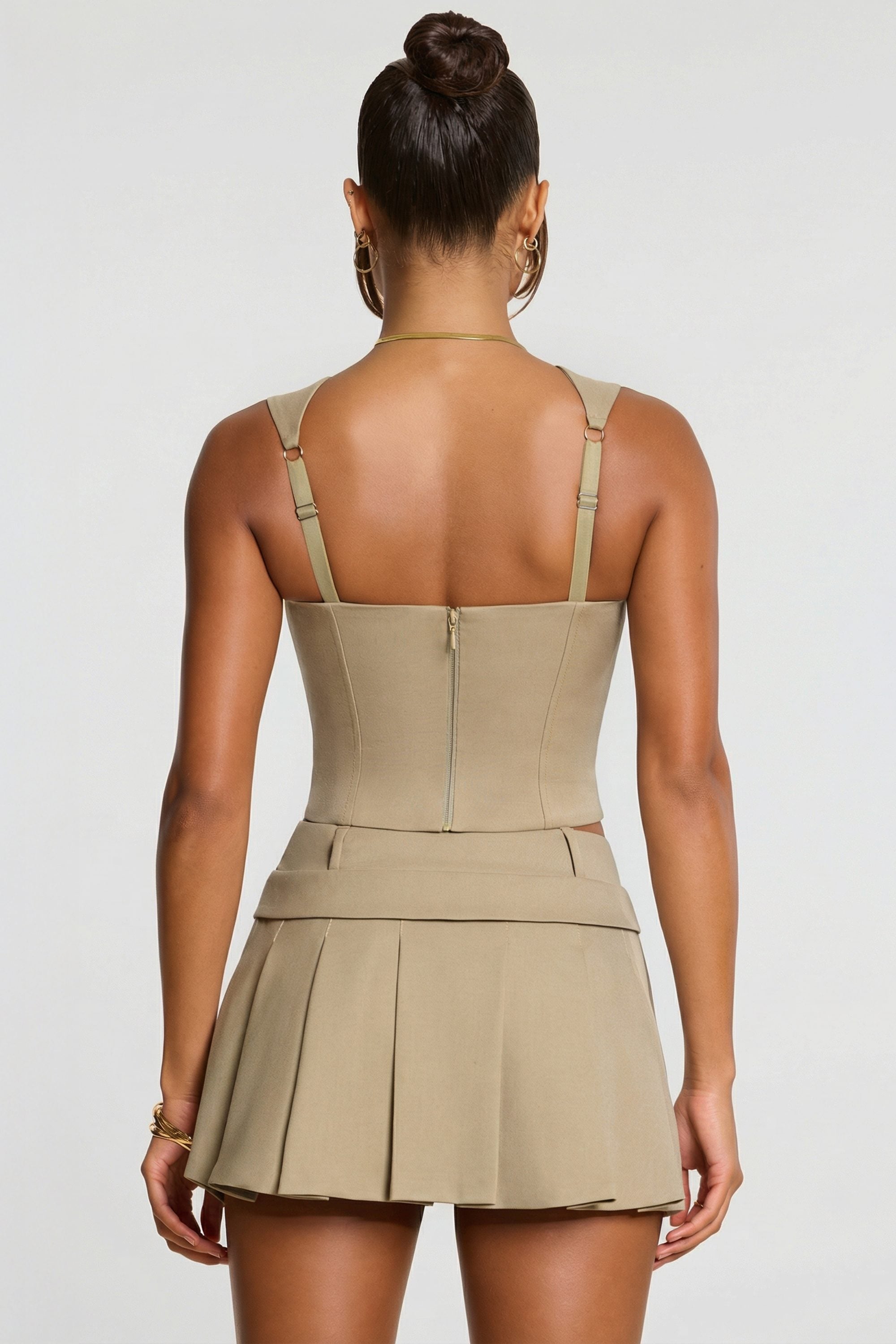 Maize Woven Wool Double Waistband Mid Rise Pleated Micro Mini