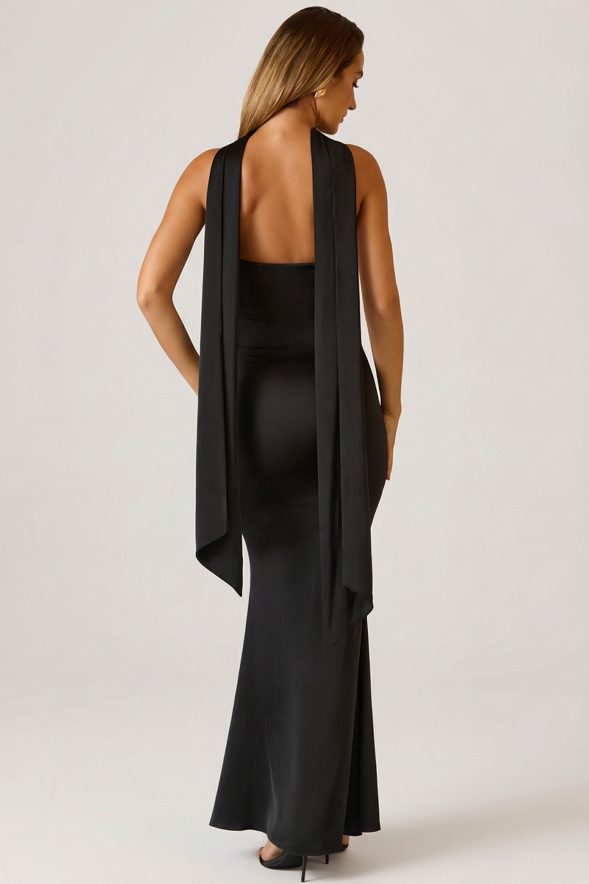 Scarf-Detail Strapless Gown in Black - 12 | Oh Polly Scarf-Detail Strapless Gown in Black - 12 | Oh Polly