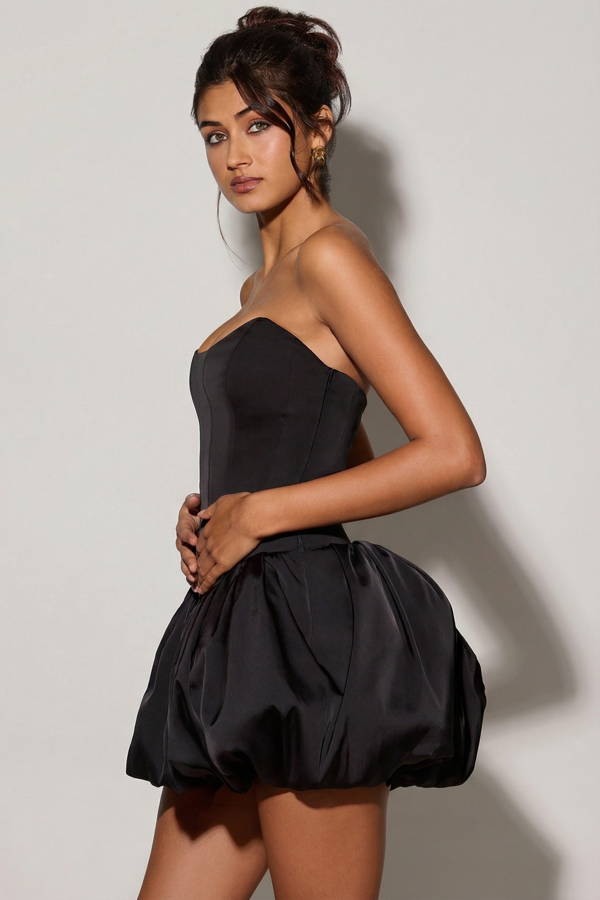 Lace-Up Bubble Hem Corset Micro Mini Dress in Black - 2 | Oh Polly