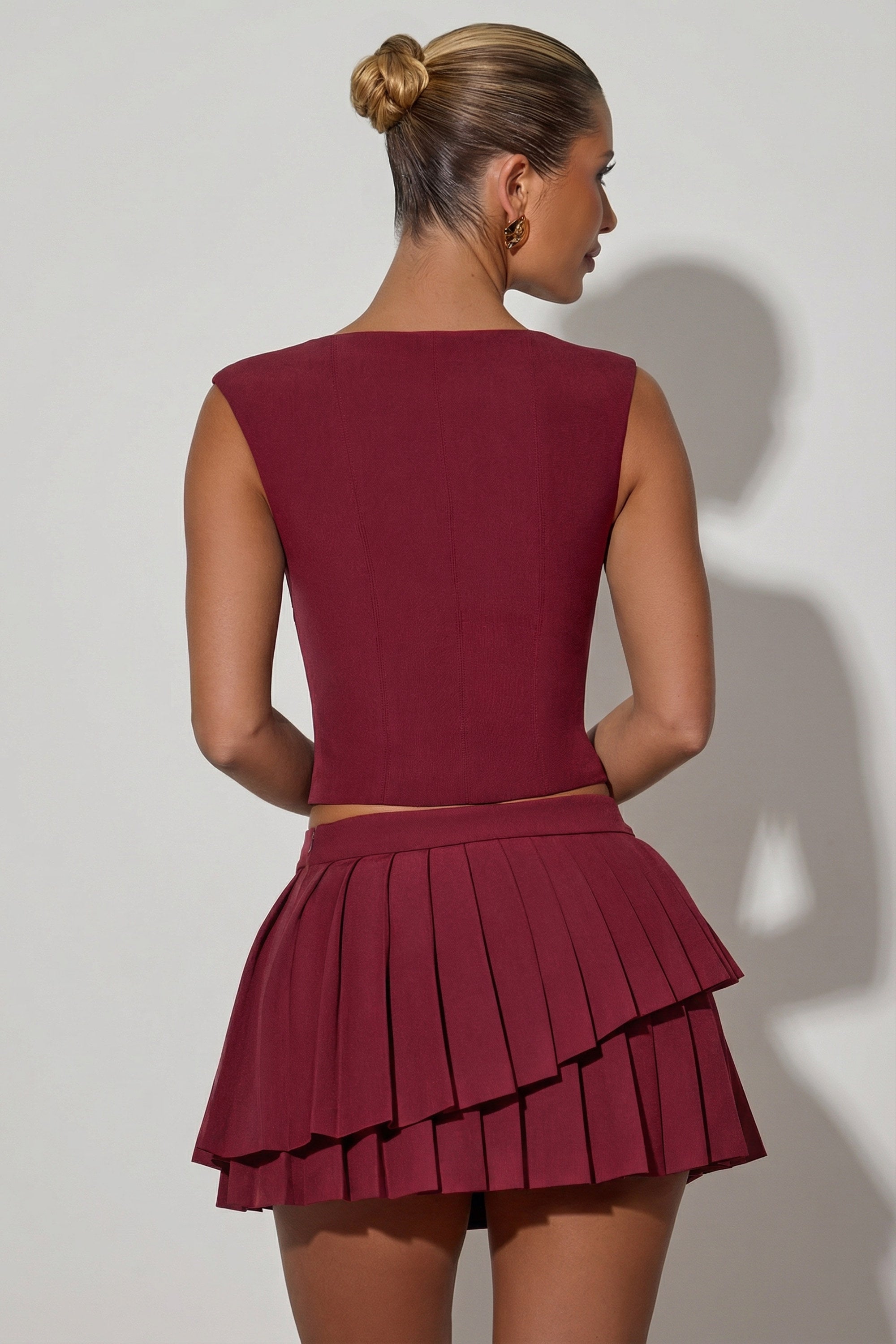 Layered Pleated Low-Rise Mini Skirt in Wine Red - 2 | Oh Polly Layered Pleated Low-Rise Mini Skirt in Wine Red - 2 | Oh Polly