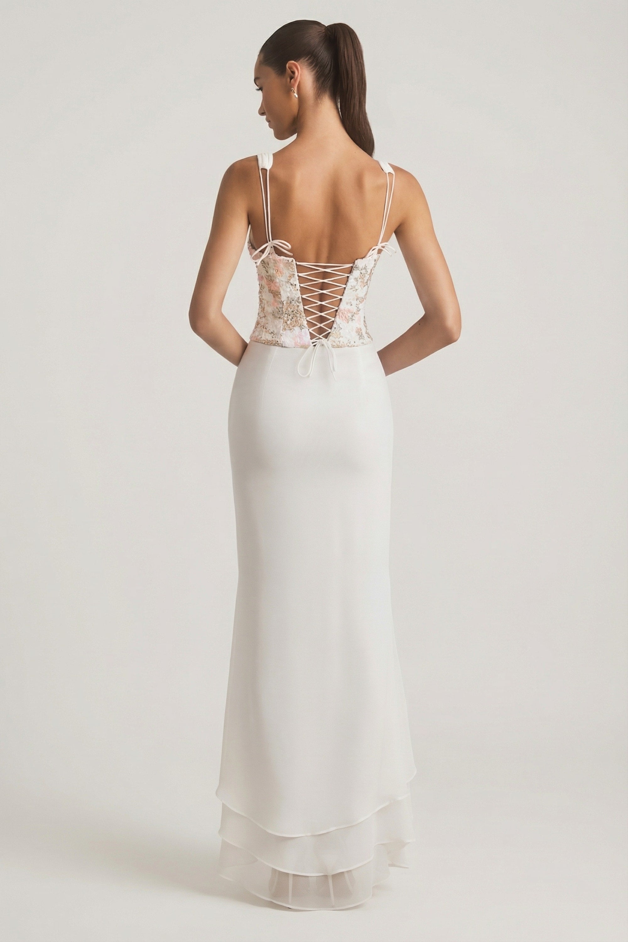 Embellished Plunge Ruffled Corset Maxi Dress in Ivory - 12 | Oh Polly Embellished Plunge Ruffled Corset Maxi Dress in Ivory - 12 | Oh Polly