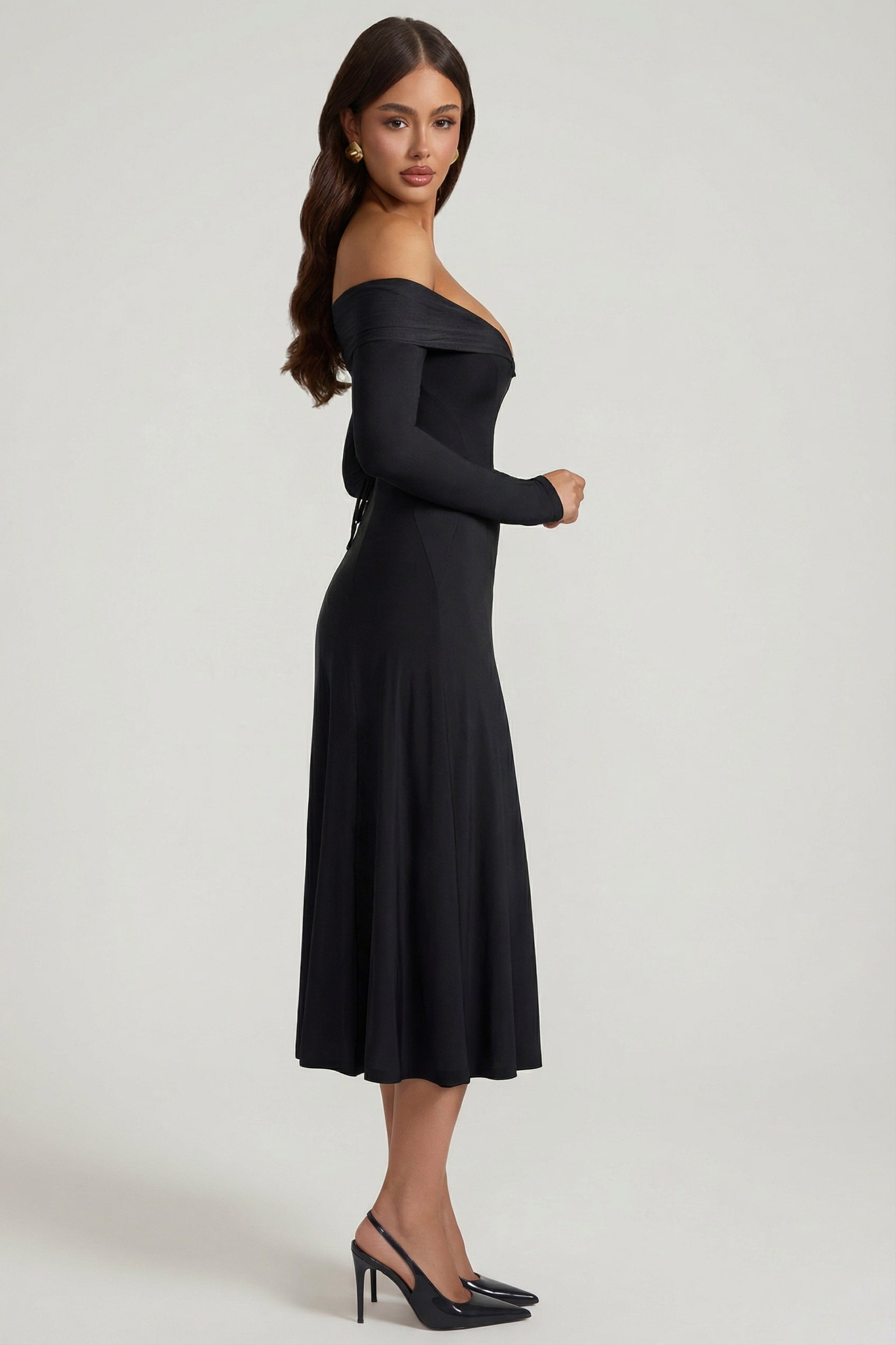 Off-Shoulder Lace-Up A-Line Midaxi Dress in Black - XS | Oh Polly Off-Shoulder Lace-Up A-Line Midaxi Dress in Black - XS | Oh Polly